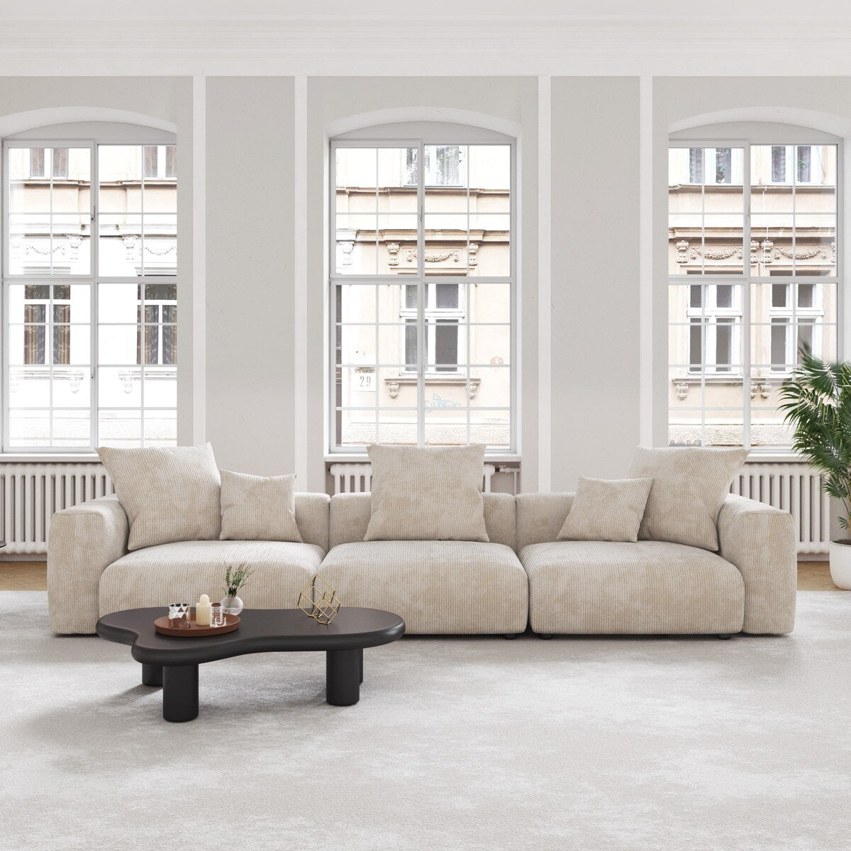 Canapé modulable sectionnel en velours côtelé 141,73 pouces avec coussin épais, canapé convertible à assise profonde pour salon