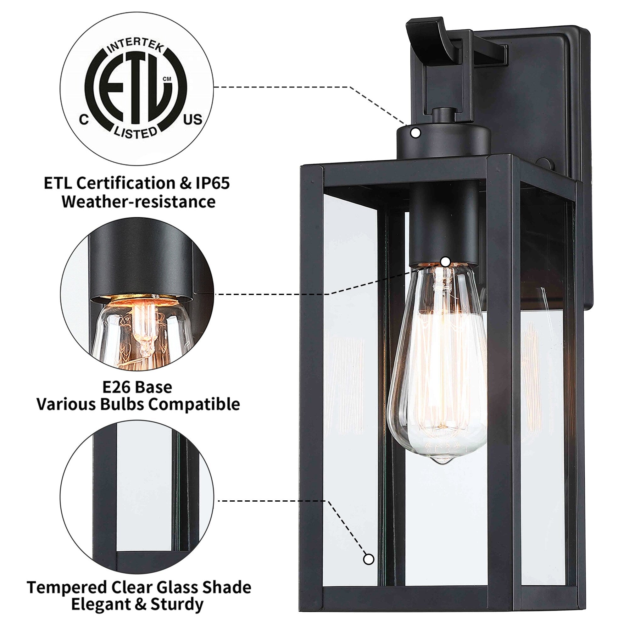Lanterne murale d'extérieur moderne noire mate à 1 lumière