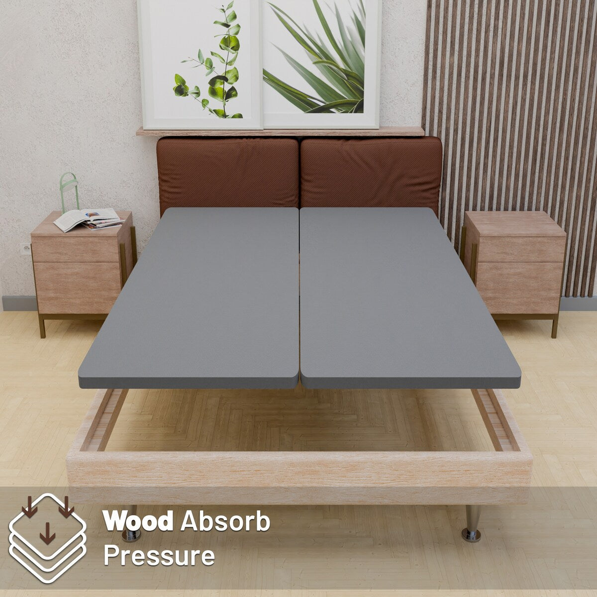 Planche de couchage entièrement assemblée de 1,5 pouce pour support de matelas/lit, lot de 2 - Gris