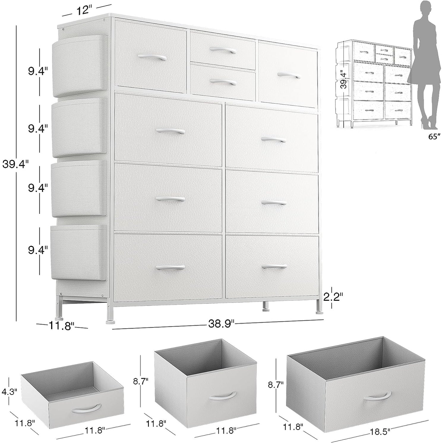 Commode à 10 tiroirs en tissu, armoire de rangement, tour de rangement, unité de rangement pour chambre à coucher