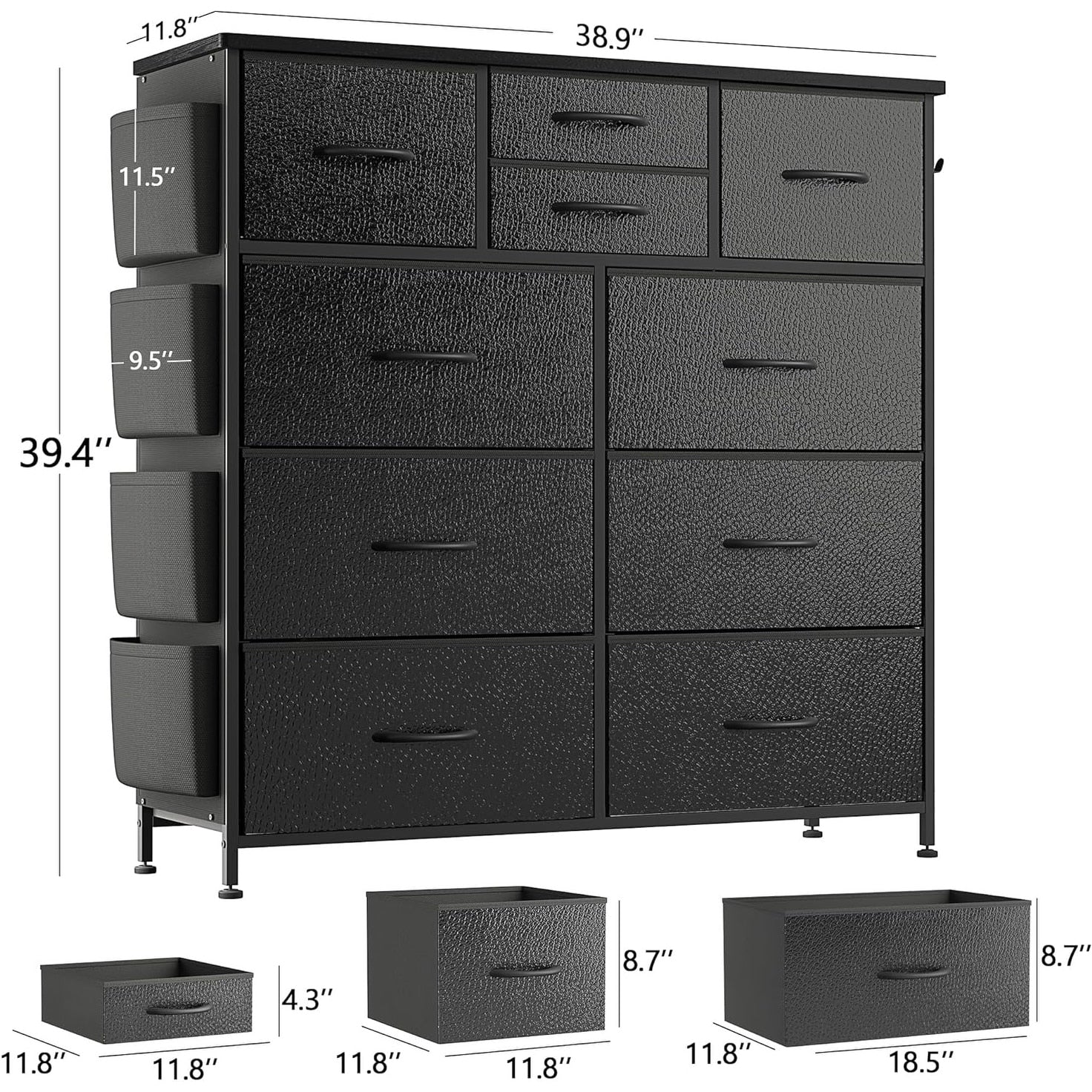 Commode à 10 tiroirs en tissu, armoire de rangement, tour de rangement, unité de rangement pour chambre à coucher