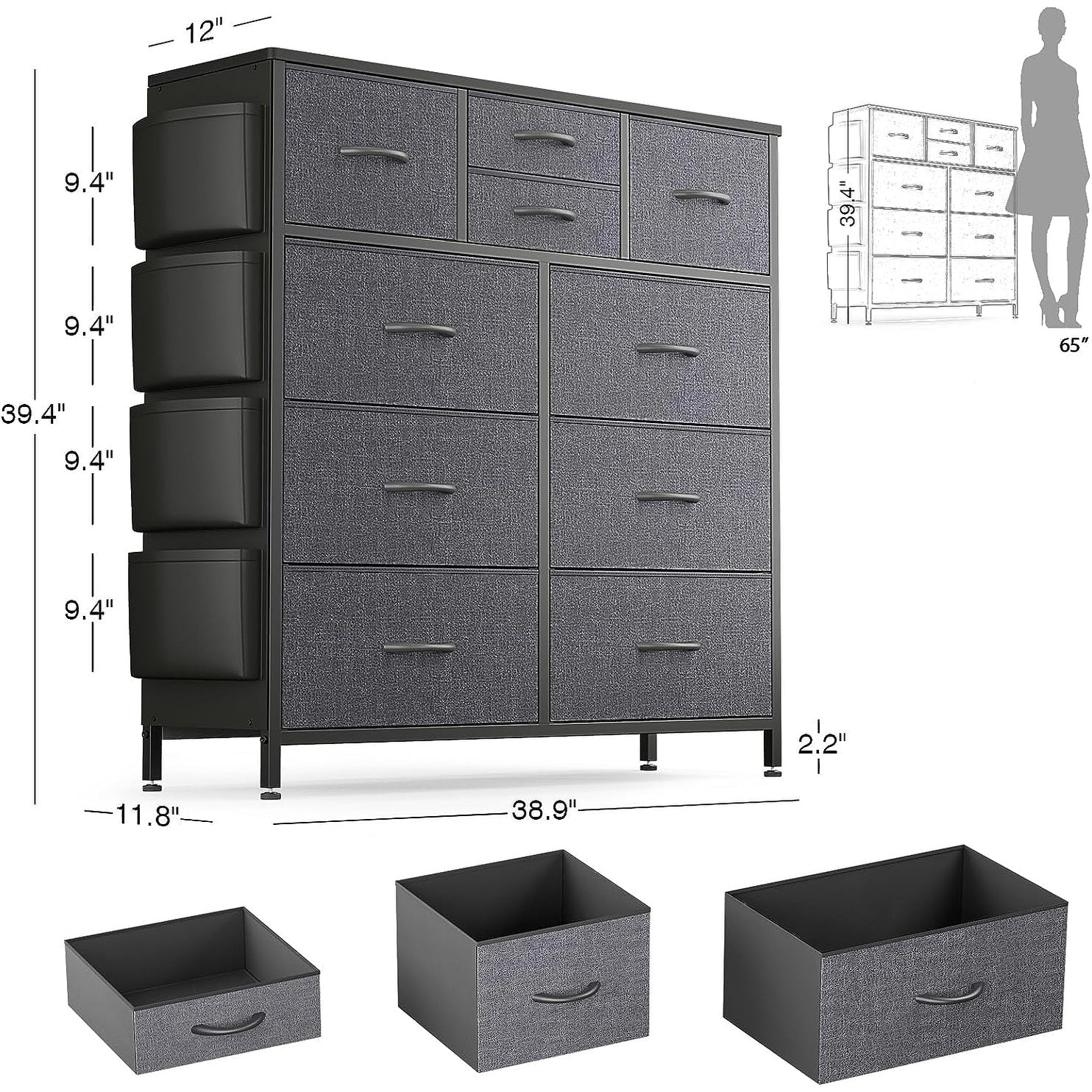 Commode à 10 tiroirs en tissu, armoire de rangement, tour de rangement, unité de rangement pour chambre à coucher