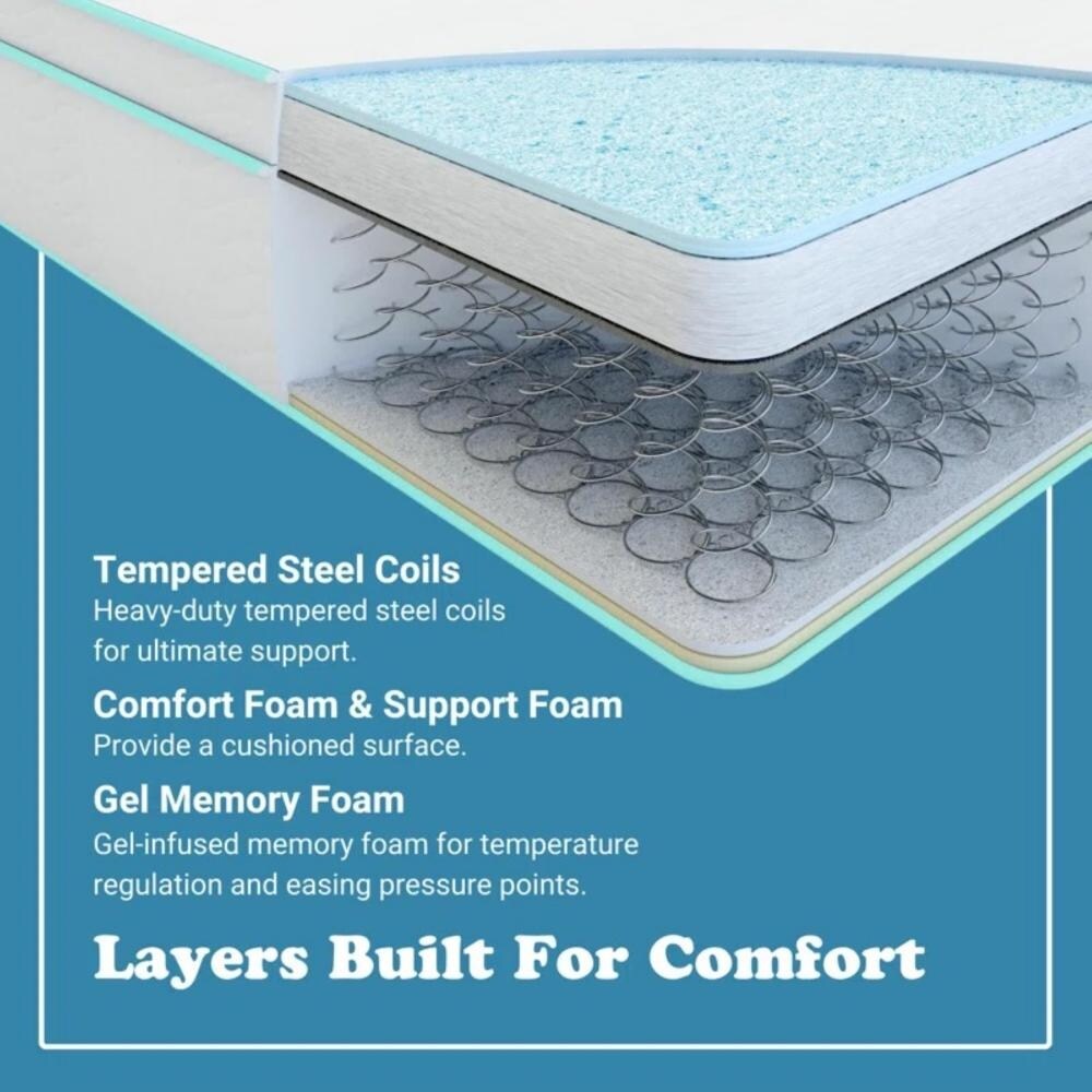 Matelas hybride à ressorts ensachés en mousse à mémoire de forme Cool Gel de 10 pouces