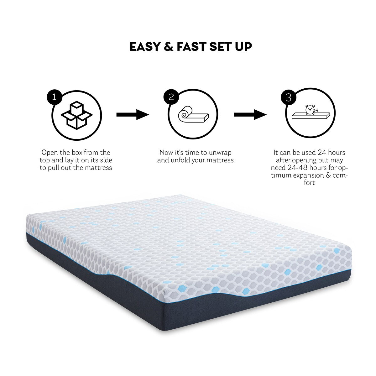 Matelas double en mousse à mémoire de forme de 25 cm, matelas en boîte, mousse à mémoire de forme infusée de gel et de charbon de bambou, certifié CertiPUR-US.