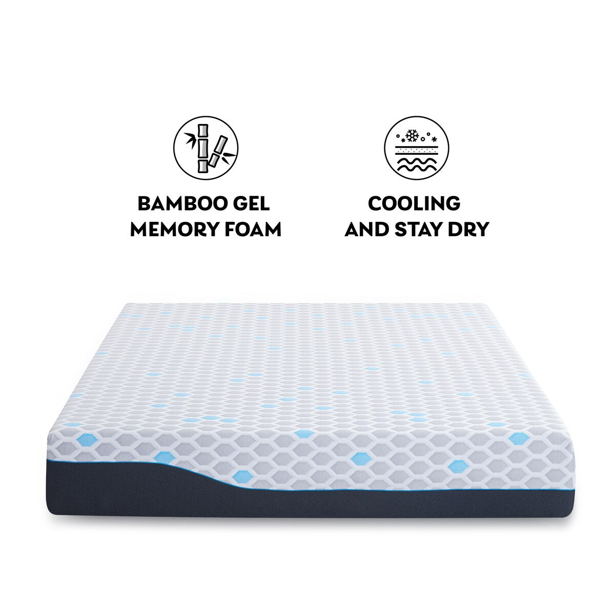 Matelas double en mousse à mémoire de forme de 25 cm, matelas en boîte, mousse à mémoire de forme infusée de gel et de charbon de bambou, certifié CertiPUR-US.