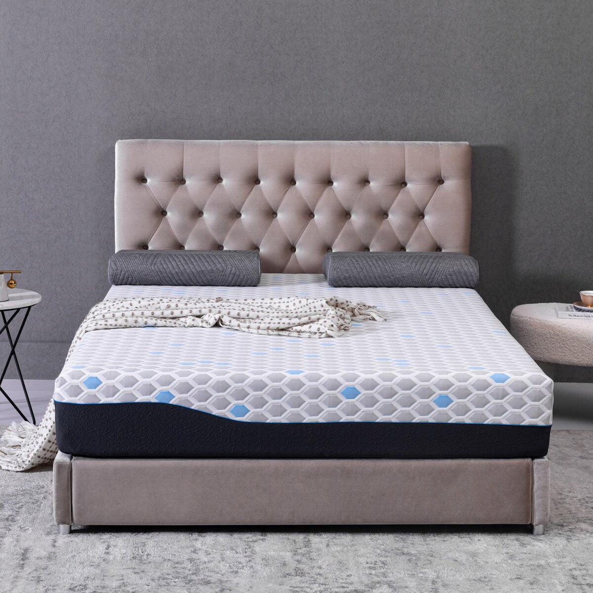 Matelas double en mousse à mémoire de forme de 25 cm, matelas en boîte, mousse à mémoire de forme infusée de gel et de charbon de bambou, certifié CertiPUR-US.