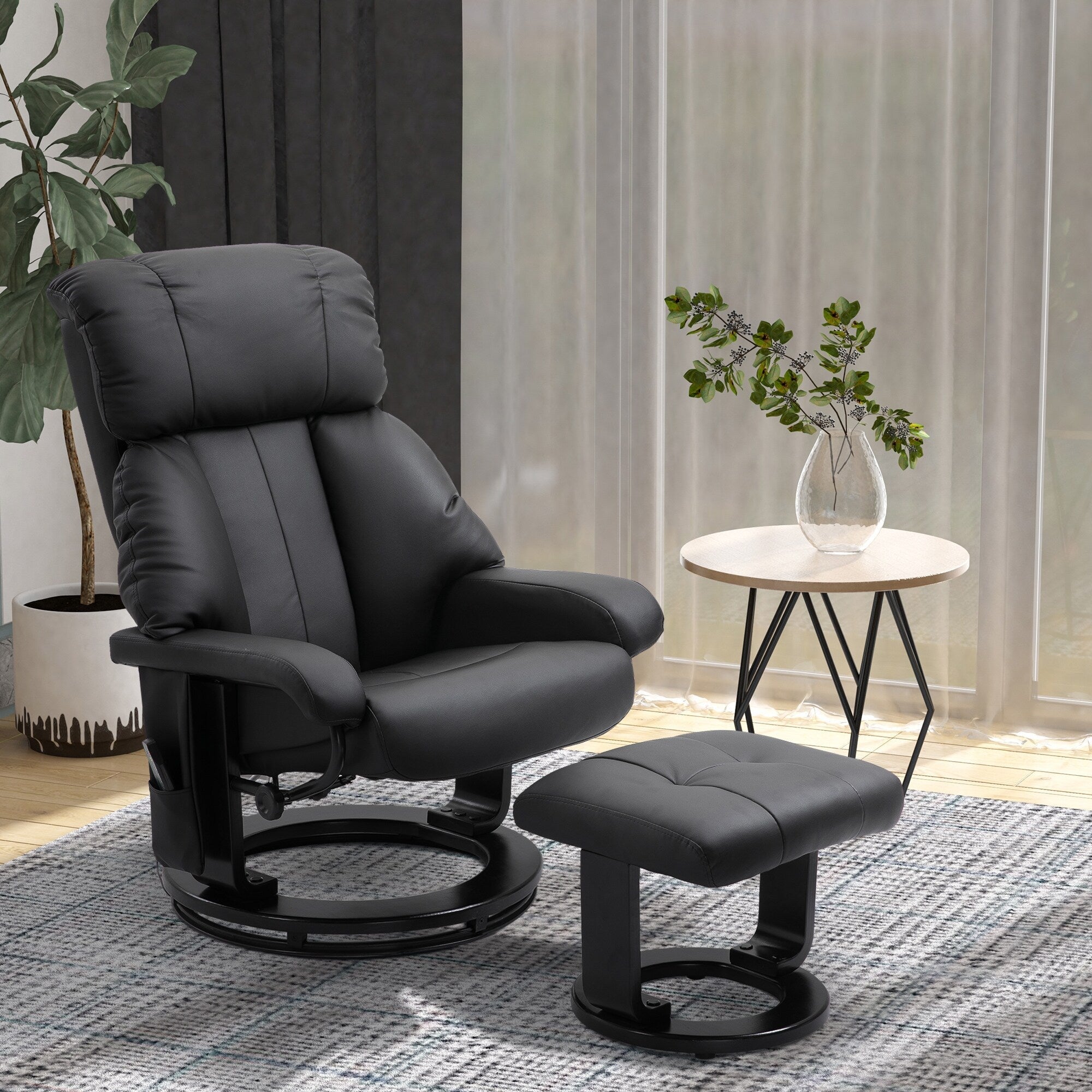 Fauteuil de massage à vibrations à 10 points, pivotant et inclinable, en cuir PU, avec dossier réglable, repose-pieds et télécommande