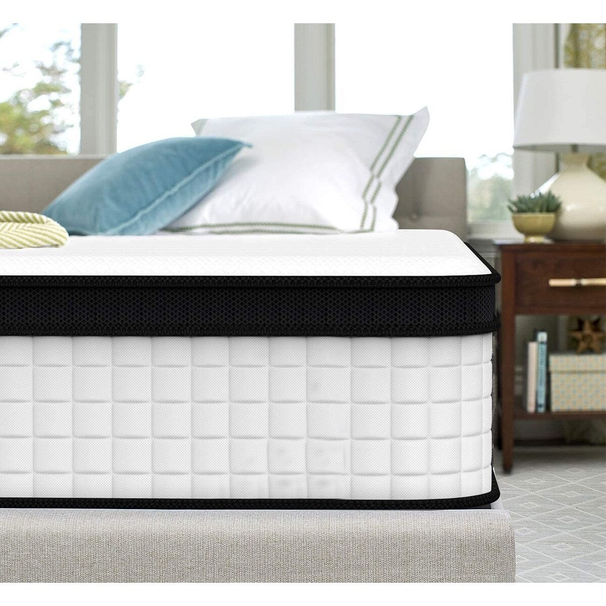 Matelas hybride à ressorts ensachés et plateau-coussin pour lit simple, 10 po, en mousse viscoélastique et gel de taille moyenne