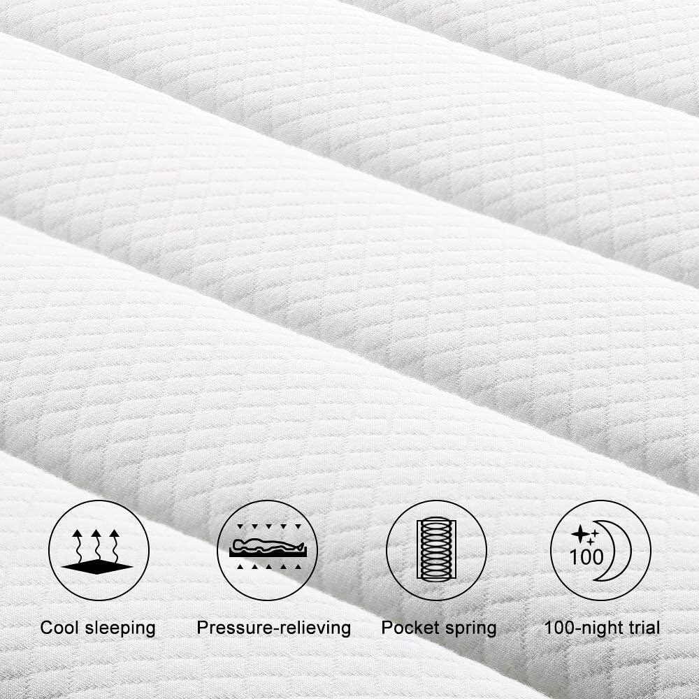 Matelas hybride à ressorts ensachés et plateau-coussin pour lit simple, 10 po, en mousse viscoélastique et gel de taille moyenne