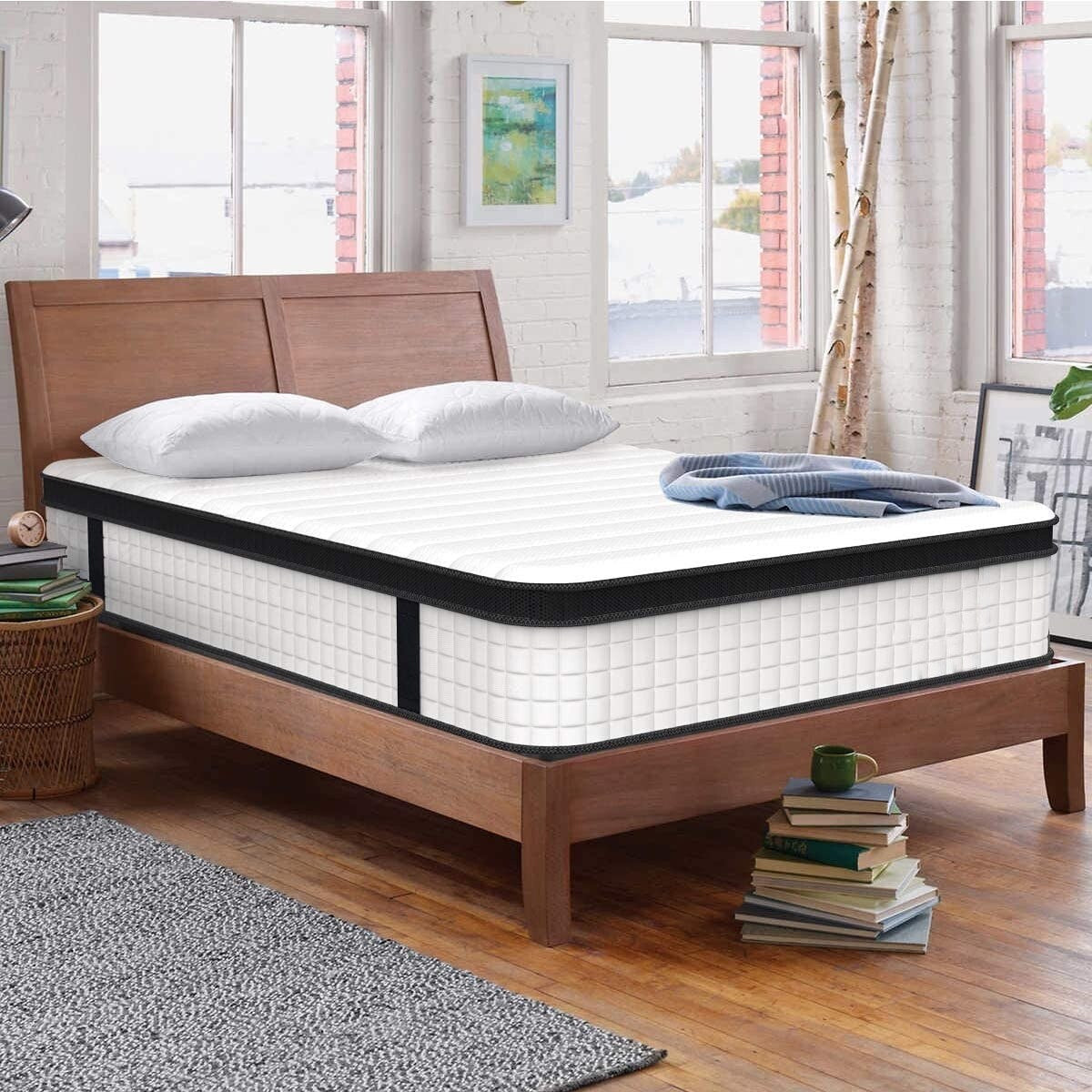 Matelas hybride à ressorts ensachés et plateau-coussin pour lit simple, 10 po, en mousse viscoélastique et gel de taille moyenne