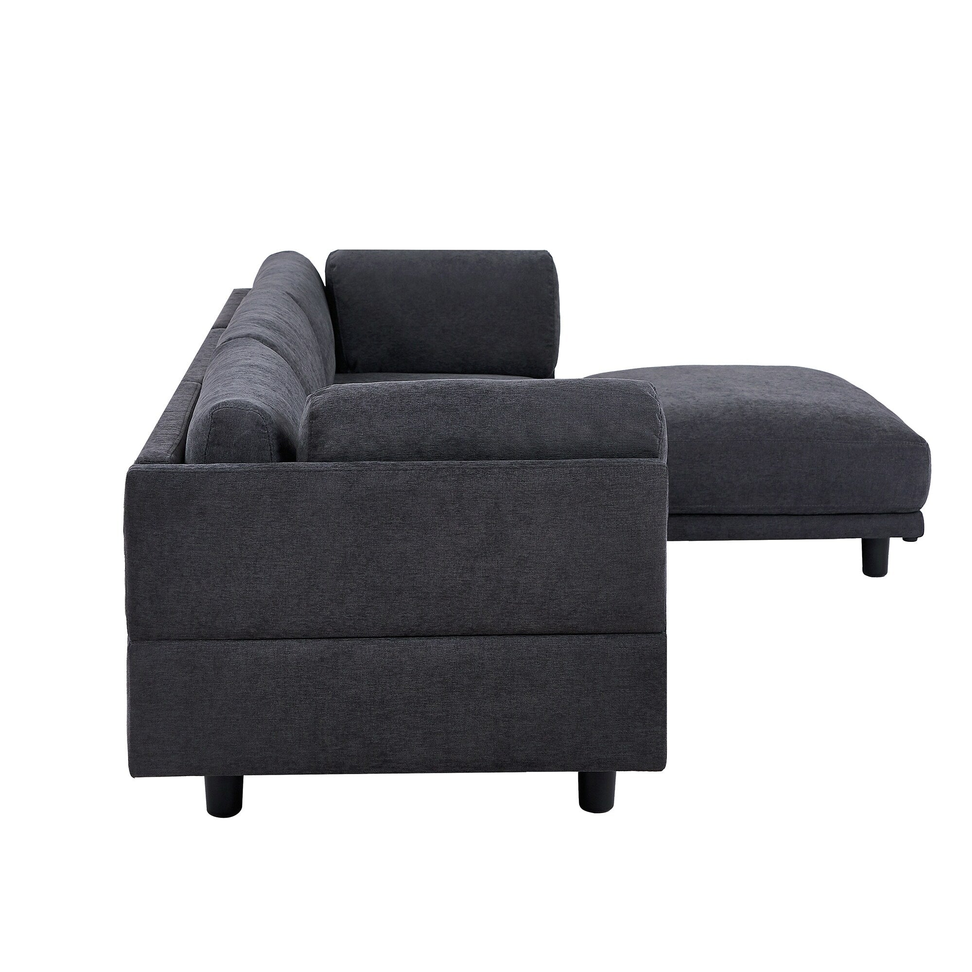 Canapé sectionnel en polyester 102,4 L avec repose-pieds réversible, coussins épais et pieds en plastique
