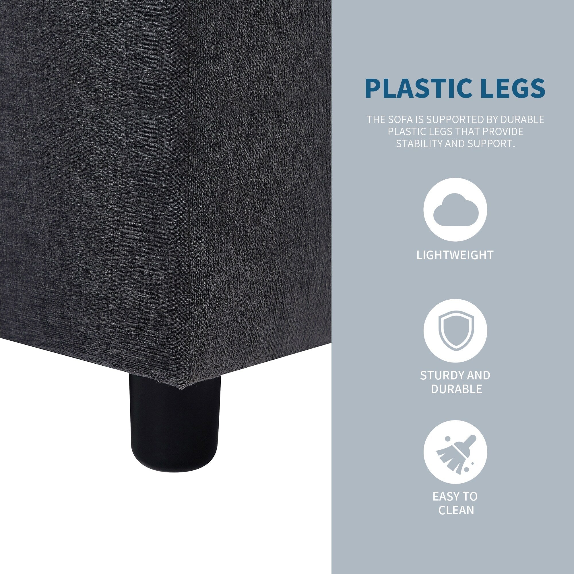Canapé sectionnel en polyester 102,4 L avec repose-pieds réversible, coussins épais et pieds en plastique