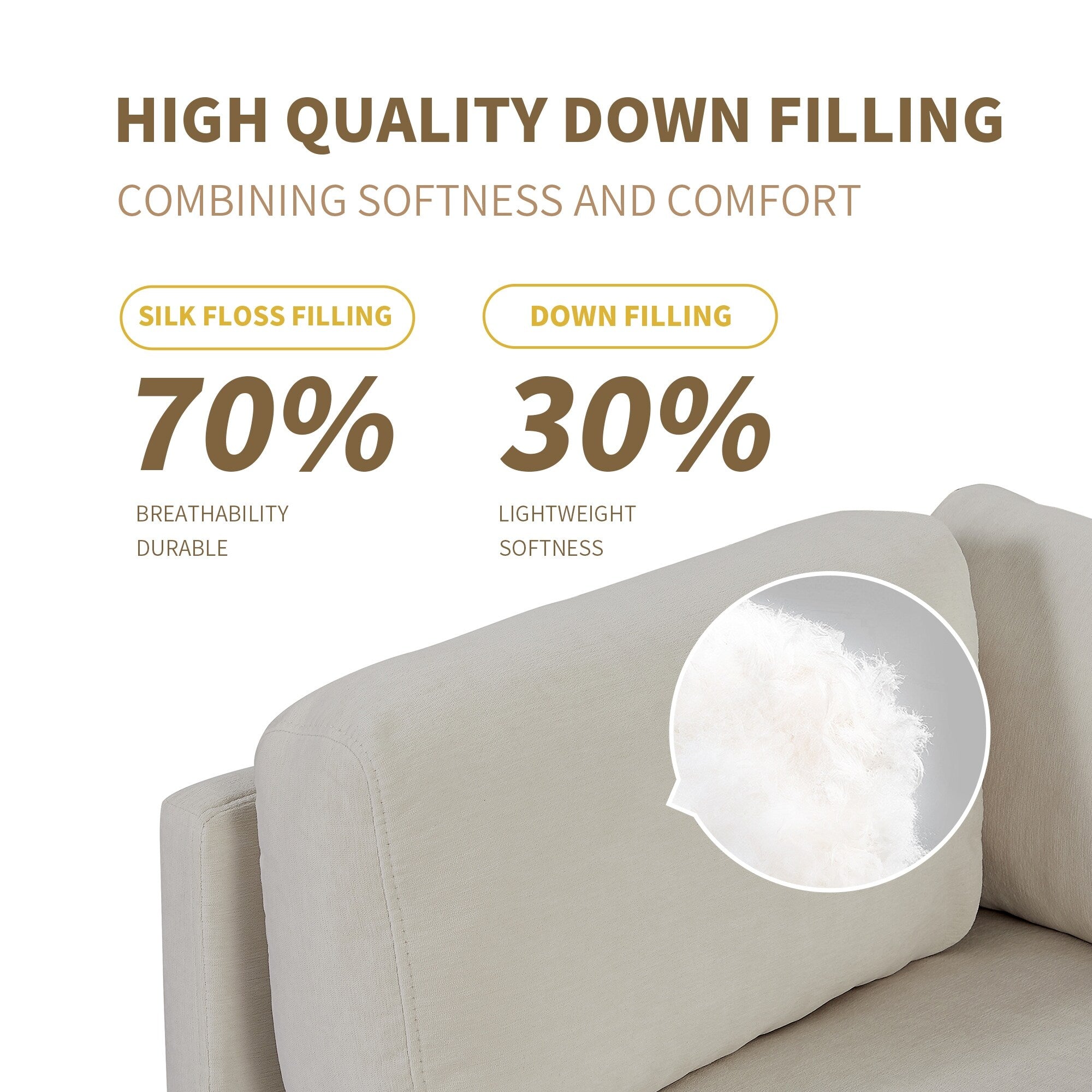 Canapé sectionnel en polyester 102,4 L avec repose-pieds réversible, coussins épais et pieds en plastique