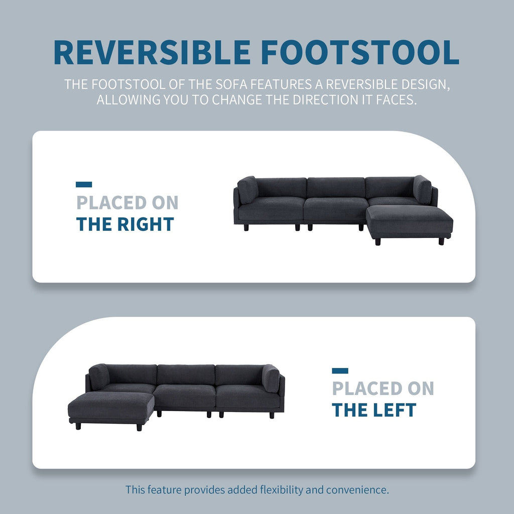 Canapé sectionnel en polyester en forme de L de 102,4 pouces avec repose-pieds réversible, coussins épais et pieds en plastique résistants