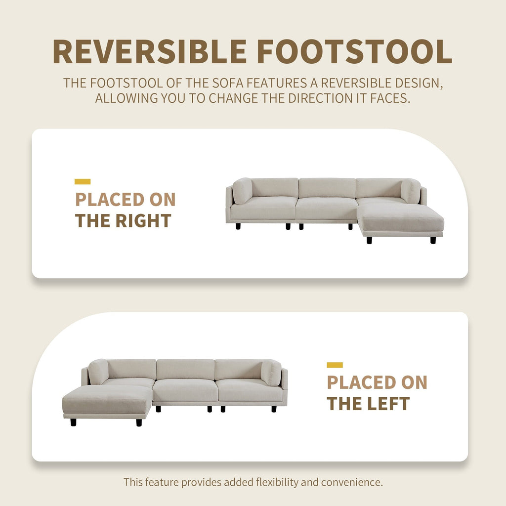 Canapé sectionnel en polyester en forme de L de 102,4 pouces avec repose-pieds réversible, coussins épais et pieds en plastique résistants