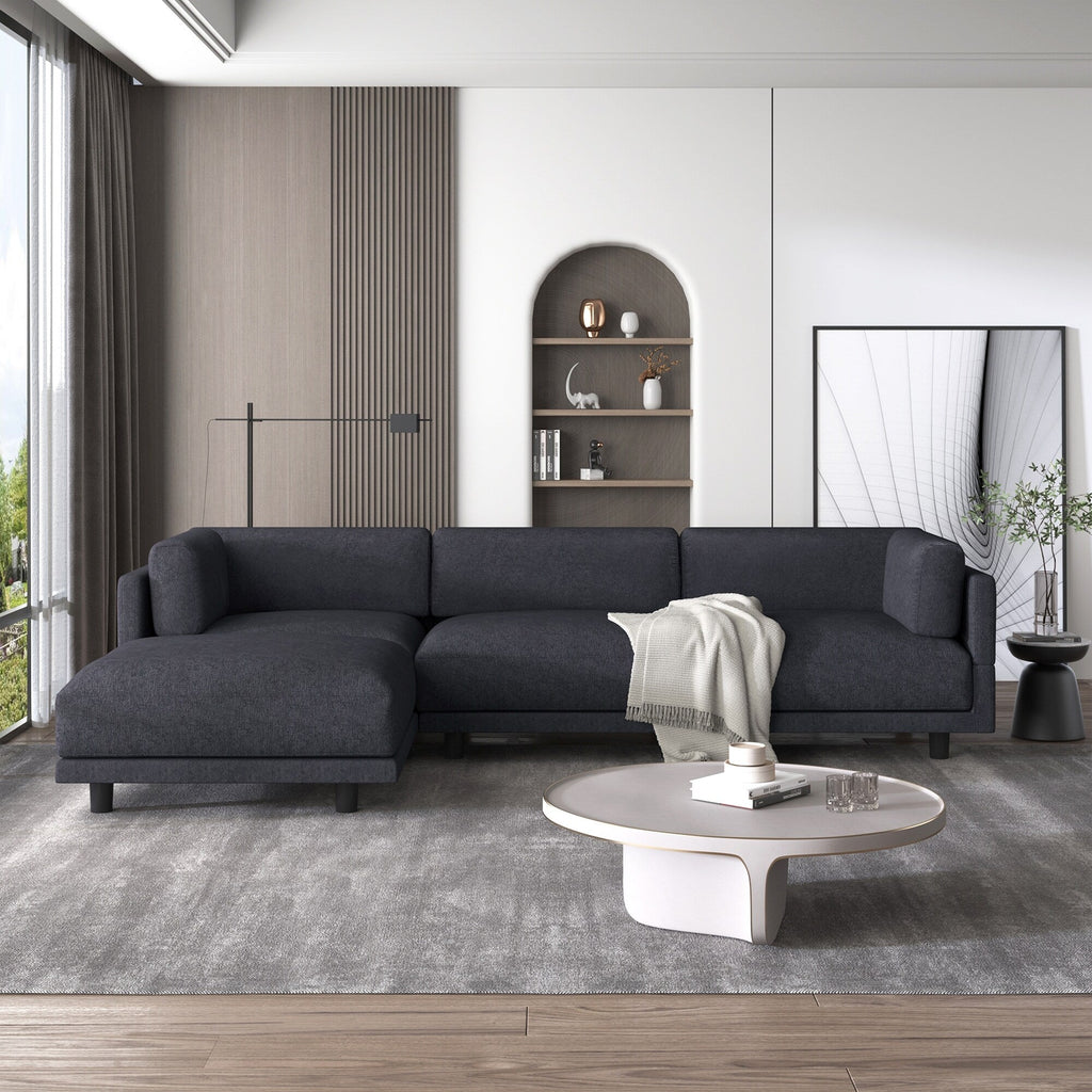 Canapé sectionnel en polyester en forme de L de 102,4 pouces avec repose-pieds réversible, coussins épais et pieds en plastique résistants