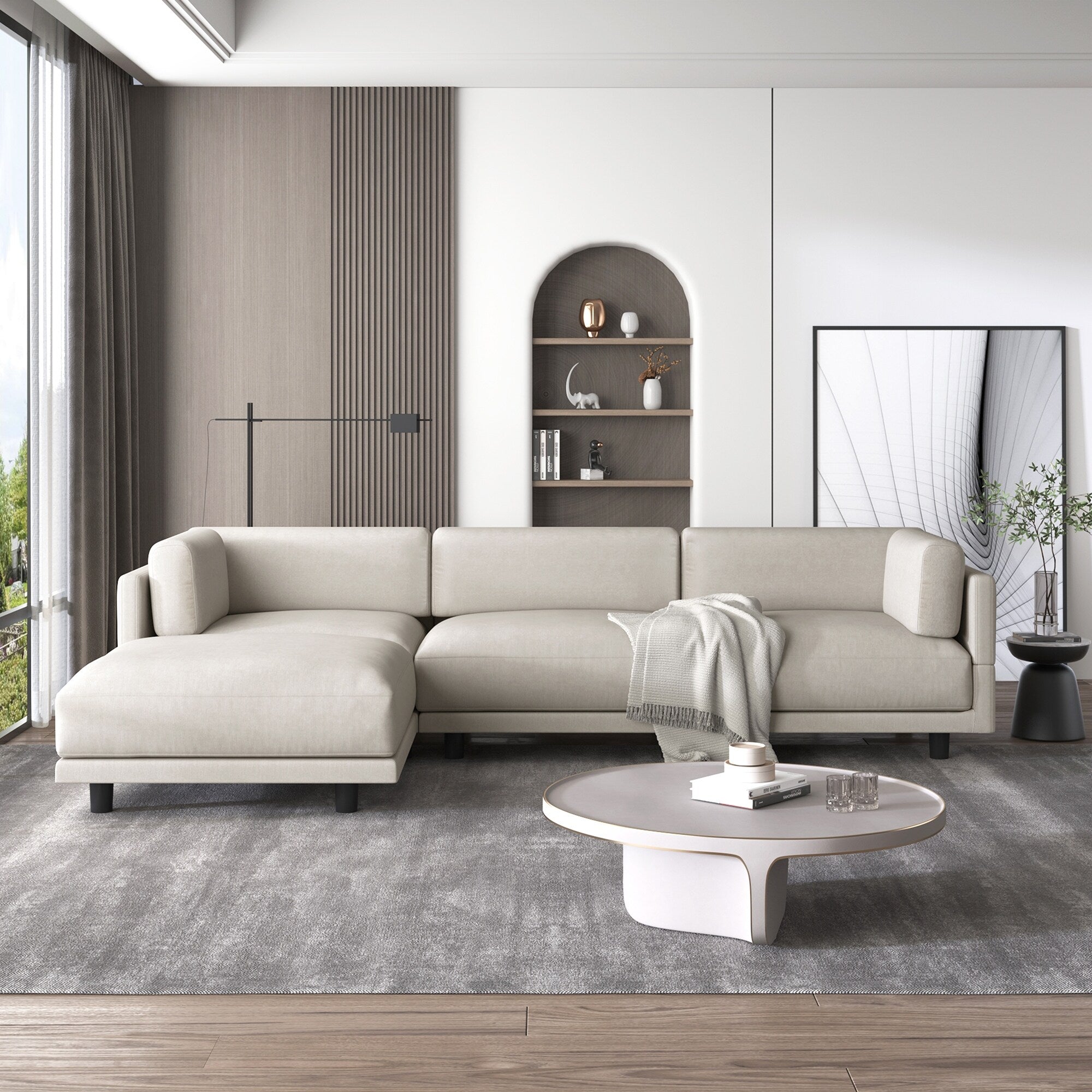 Canapé sectionnel en polyester en forme de L de 102,4 pouces avec repose-pieds réversible, coussins épais et pieds en plastique résistants