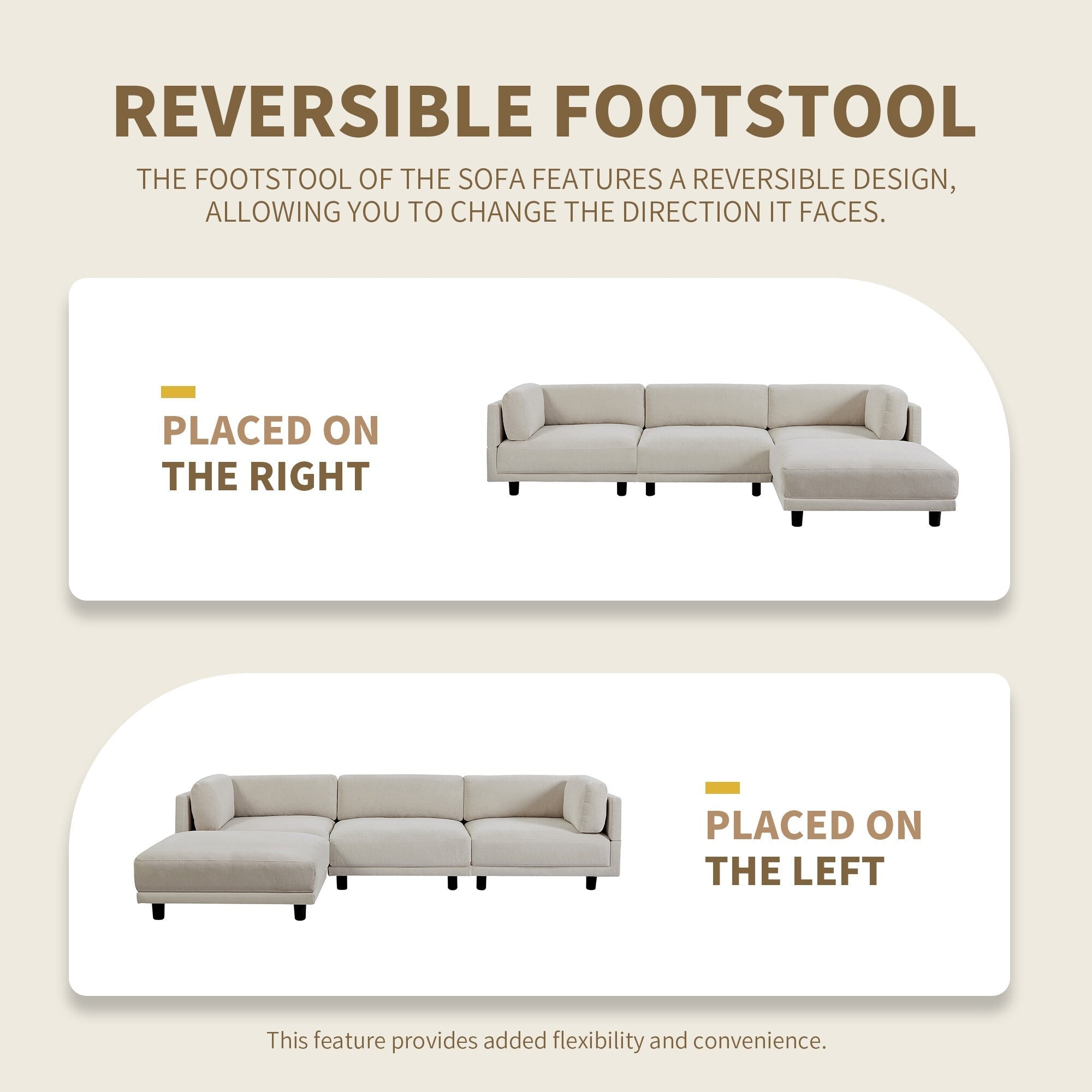 Canapé en L en polyester de 102,4 po avec repose-pieds réversible