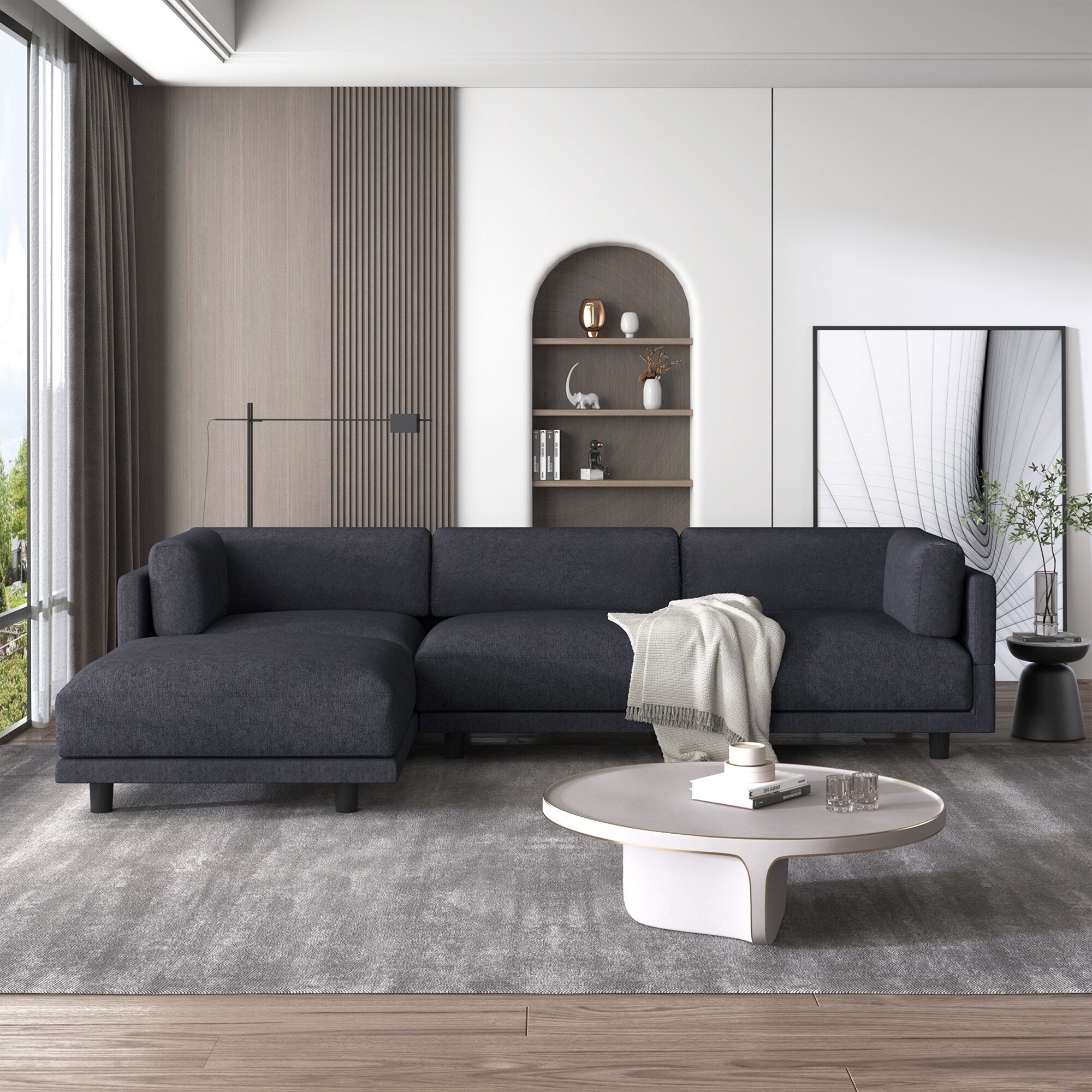 Canapé en L en polyester de 102,4 po avec repose-pieds réversible