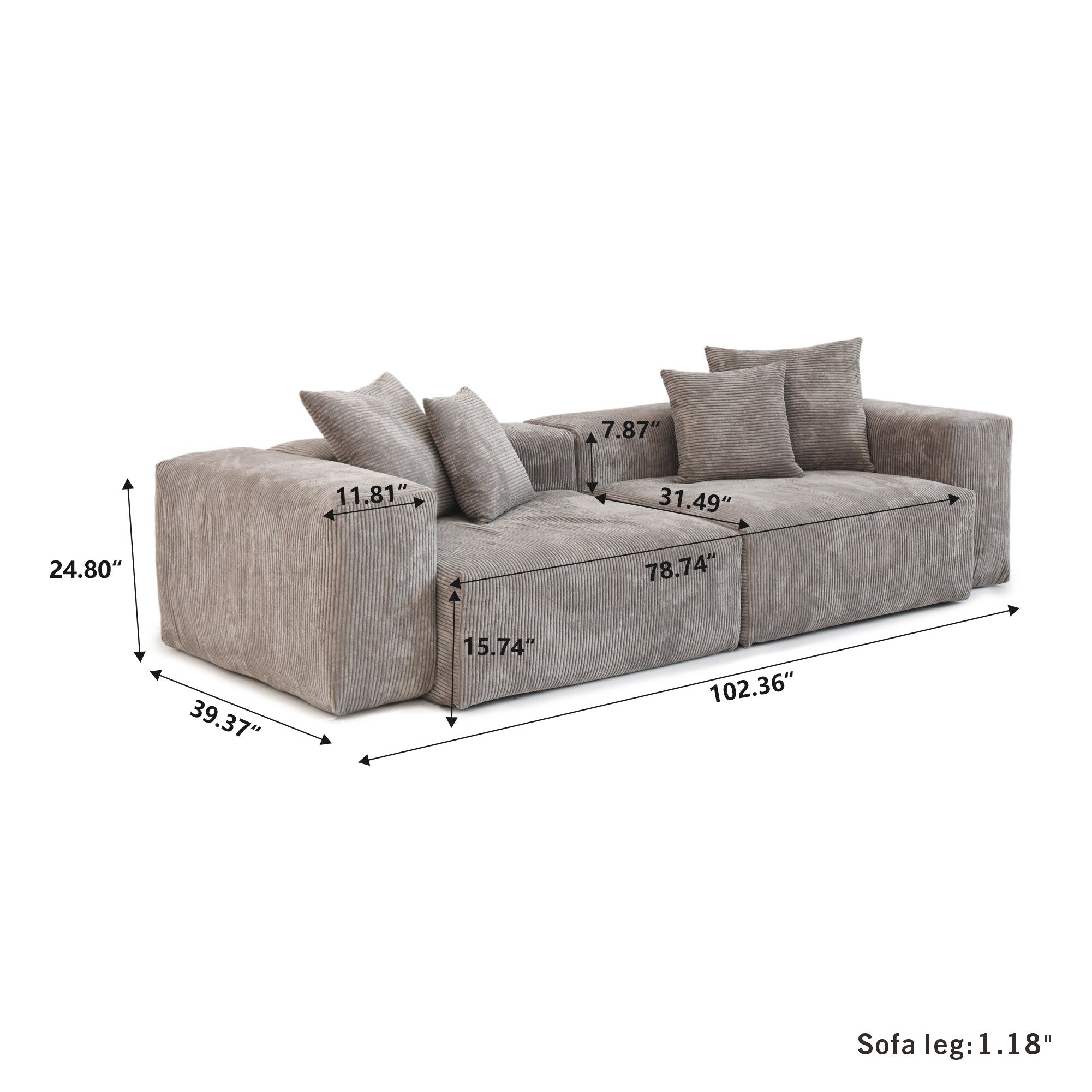 Canapé causeuse modulaire en velours côtelé de 102 po, grand format, style nuage