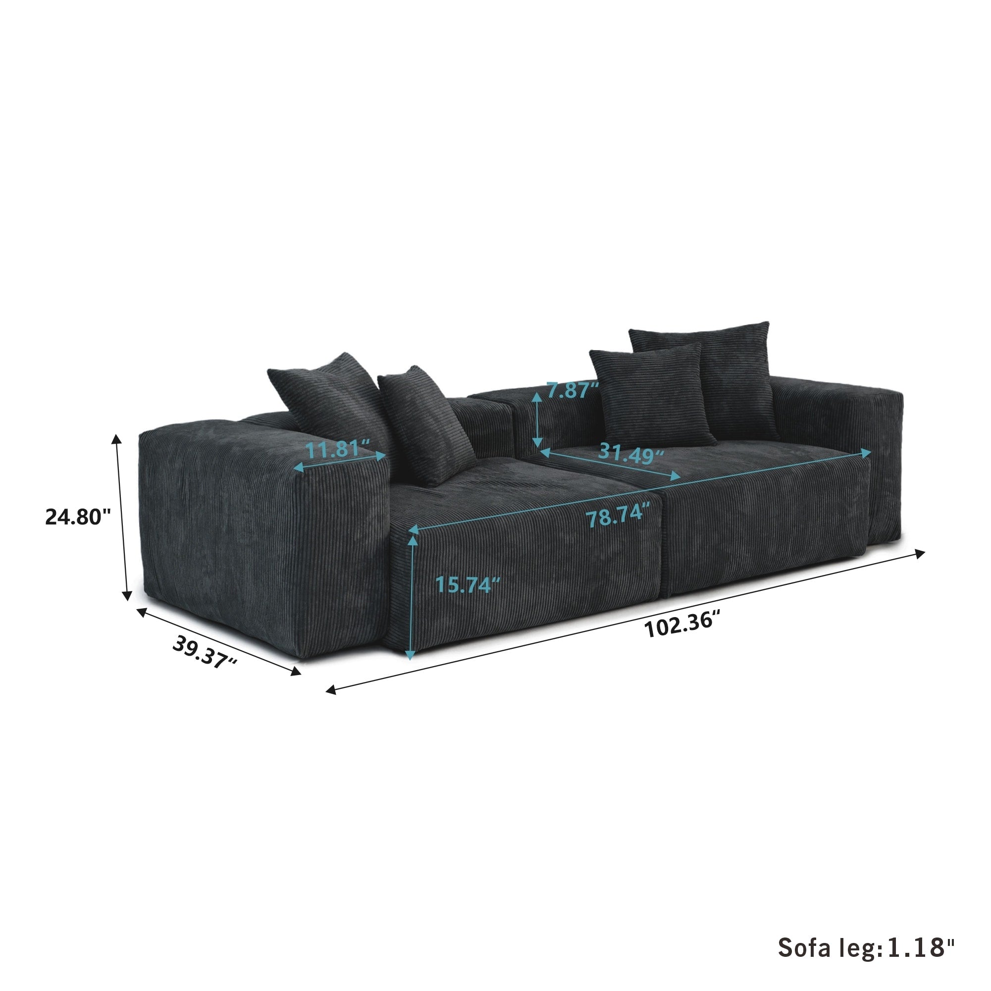 Canapé causeuse modulaire en velours côtelé de 102 po, grand format, style nuage