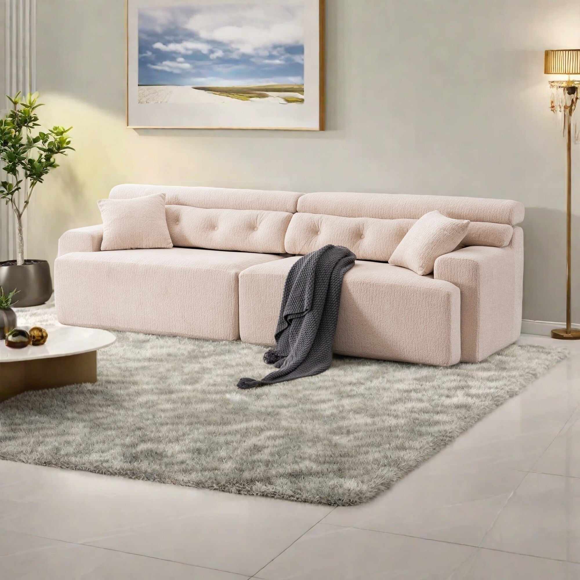 Canapé 4 places en tissu 103.2 avec 2 coussins offerts, assise profonde et dossier surélevé - Éponge haute densité de qualité supérieure