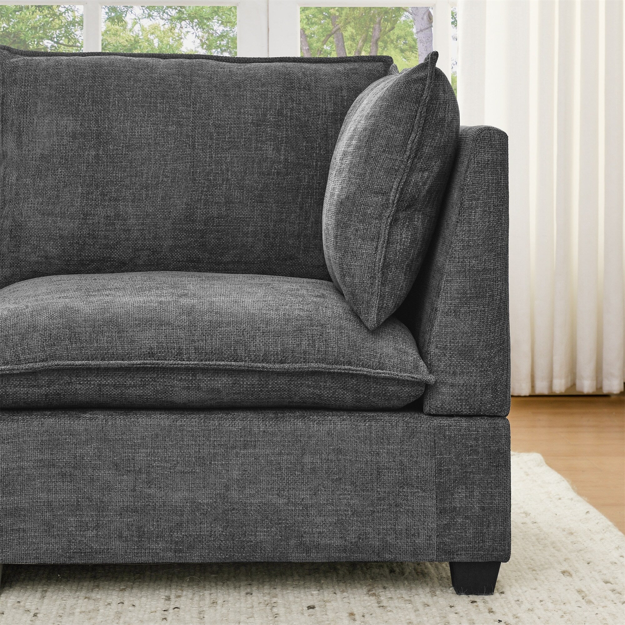 Canapé 3 places en chenille 105 avec coussins à 2 couches, mousse haute résilience