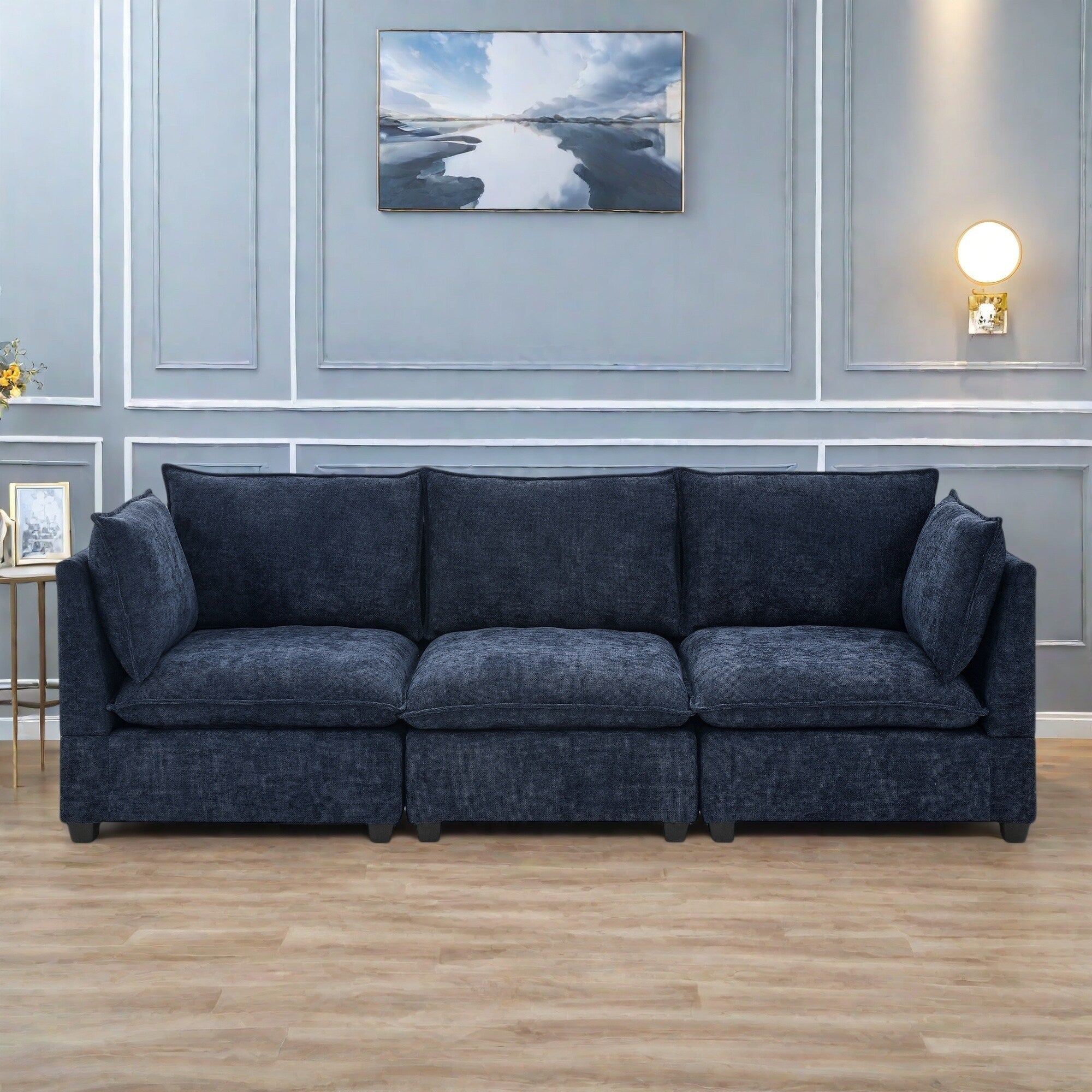 Canapé 3 places en chenille 105 avec coussins à 2 couches, mousse haute résilience