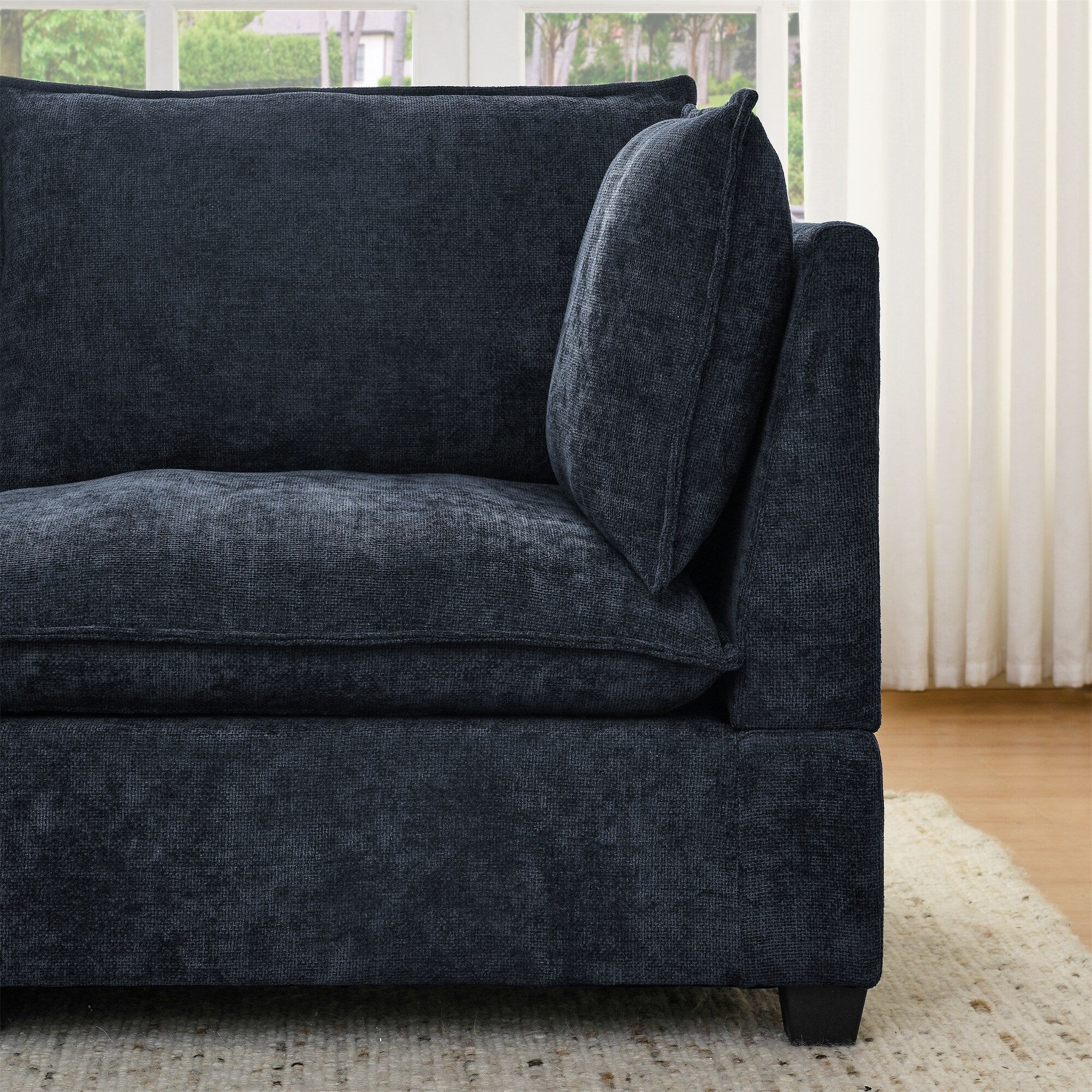 Canapé 3 places en chenille 105 avec coussins à 2 couches, mousse haute résilience