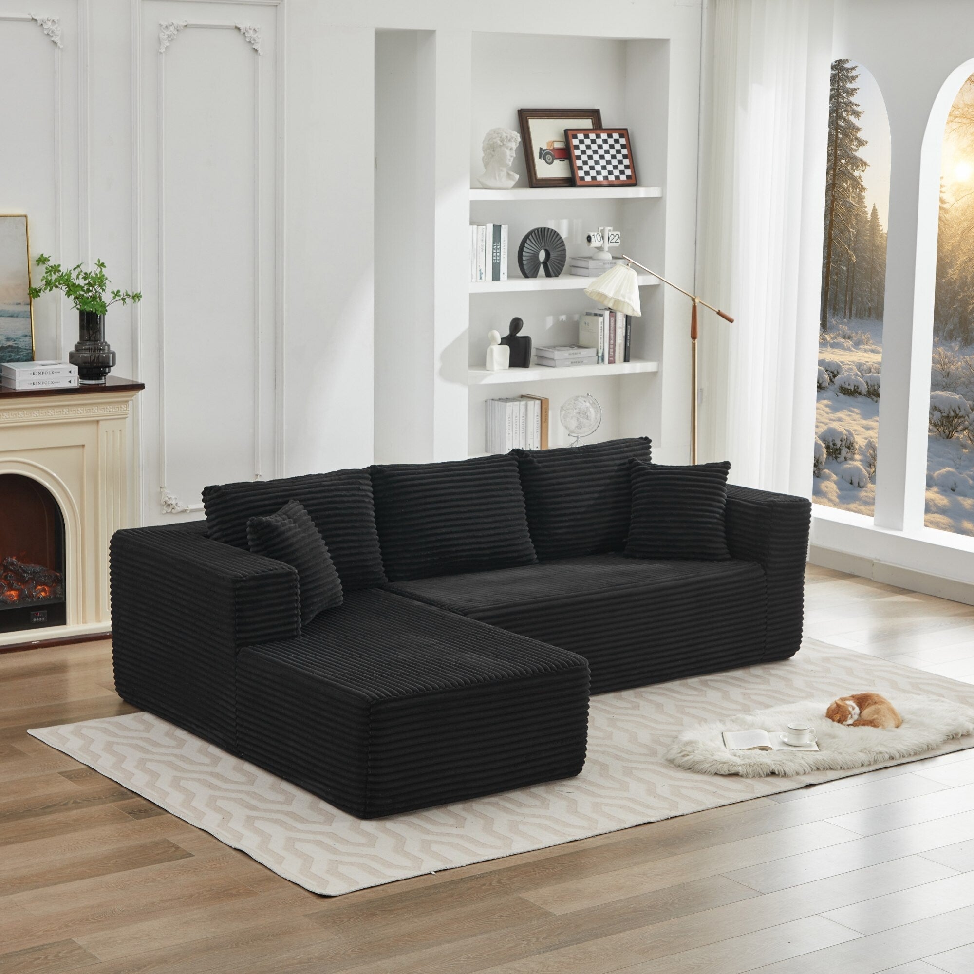 Canapé sectionnel Cloud 106 en L avec méridienne orientée vers la gauche, canapé modulaire moderne à assise profonde pour salon, aucun assemblage requis