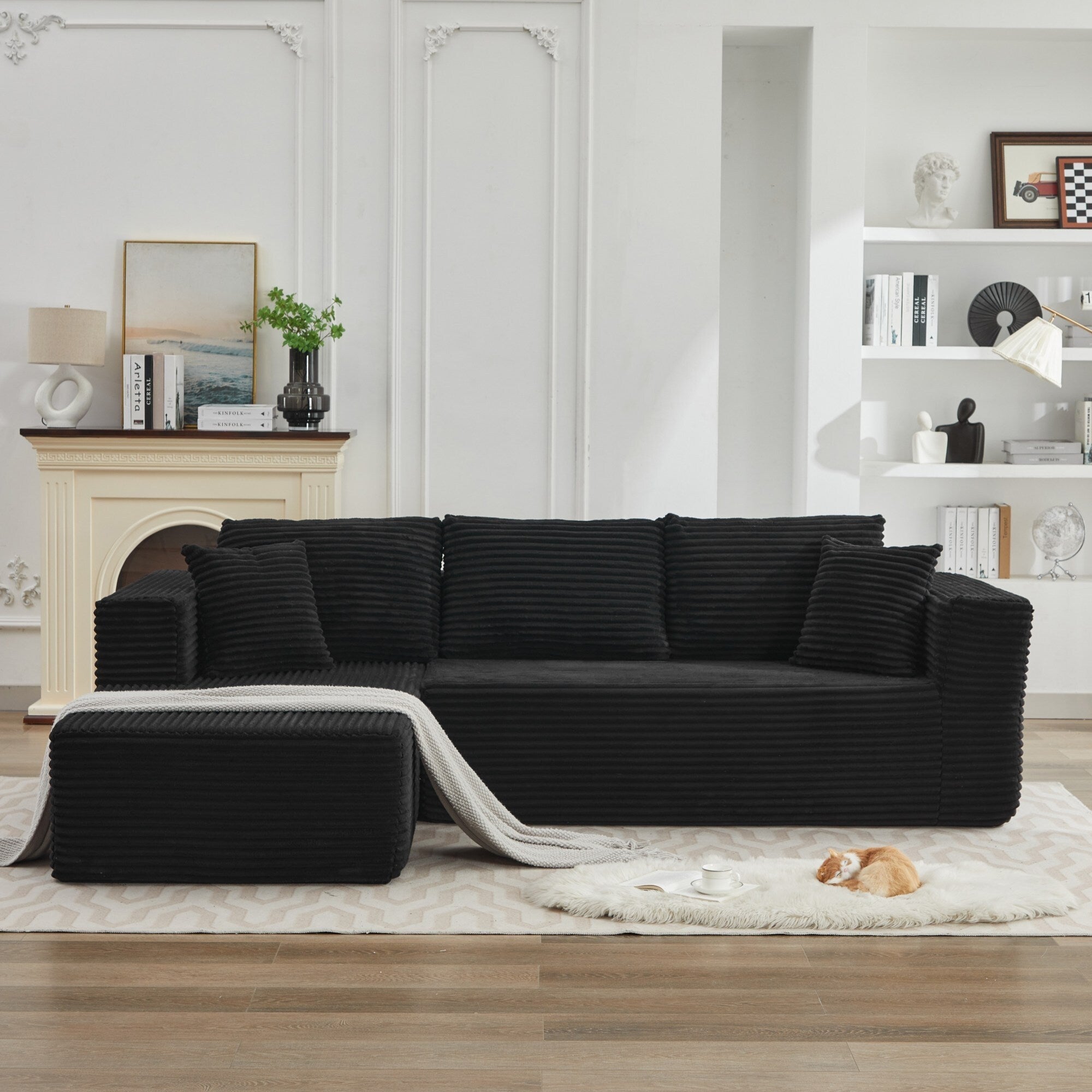 Canapé sectionnel Cloud 106 en L avec méridienne orientée vers la gauche, canapé modulaire moderne à assise profonde pour salon, aucun assemblage requis