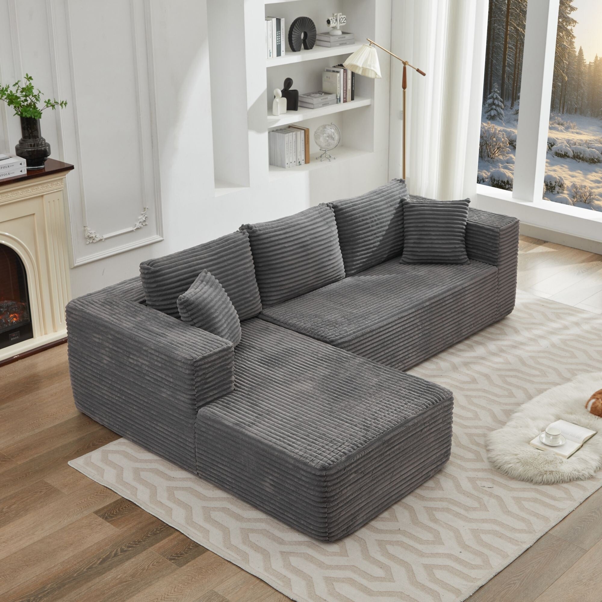 Canapé sectionnel Cloud 106 en L avec méridienne orientée vers la gauche, canapé modulaire moderne à assise profonde pour salon, aucun assemblage requis