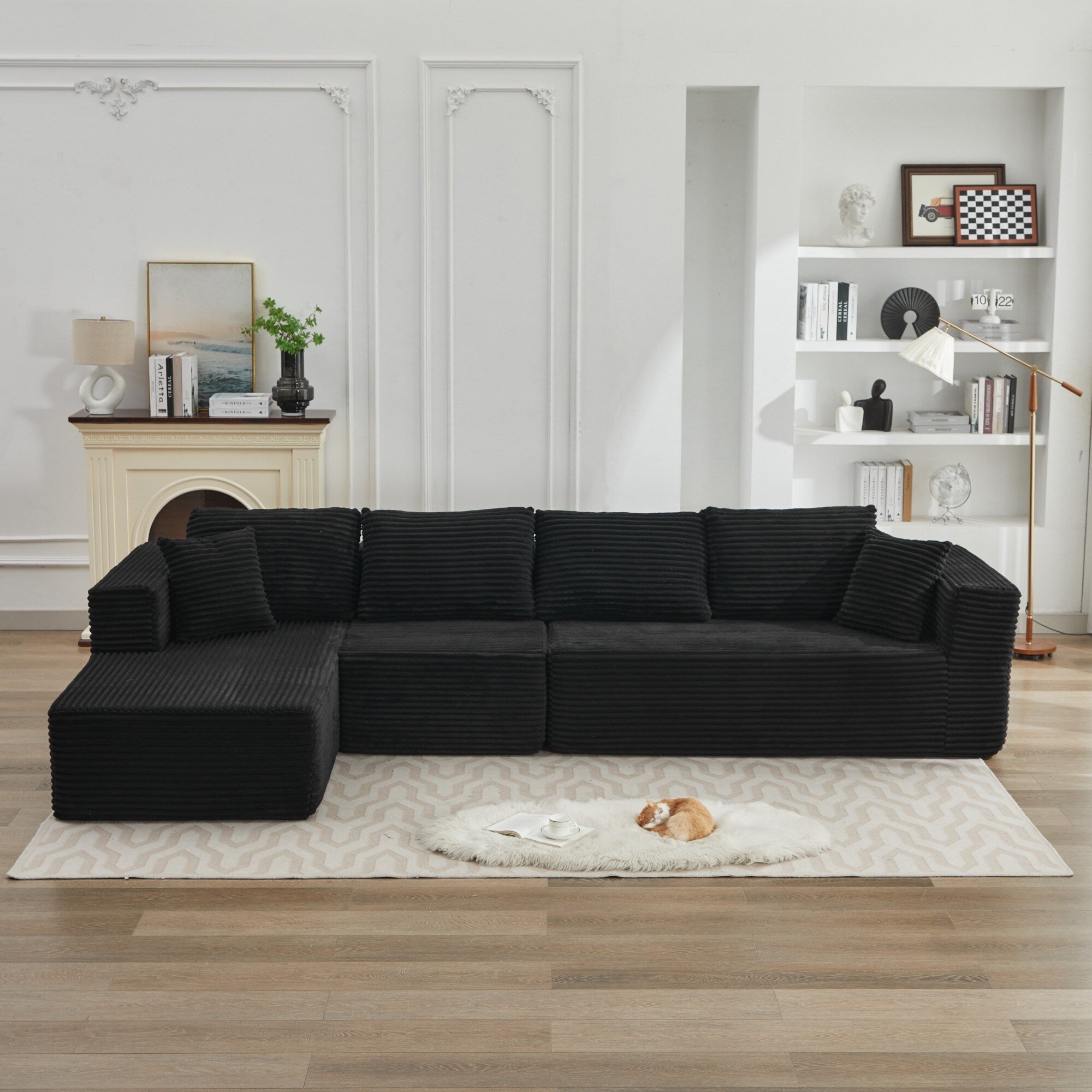 Canapé sectionnel Cloud 106 en L avec méridienne orientée vers la gauche, canapé modulaire moderne à assise profonde pour salon, aucun assemblage requis