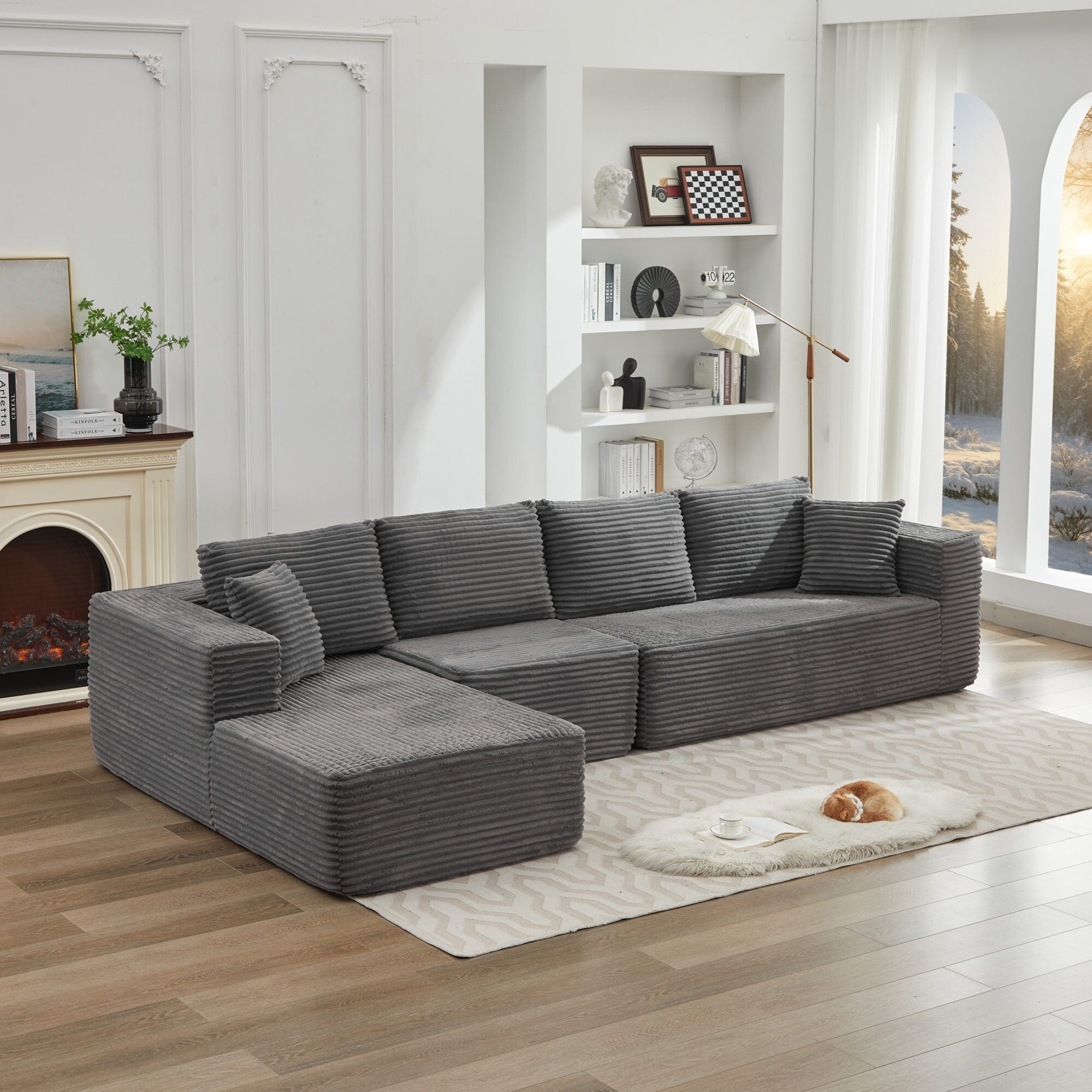 Canapé sectionnel Cloud 106 en L avec méridienne orientée vers la gauche, canapé modulaire moderne à assise profonde pour salon, aucun assemblage requis