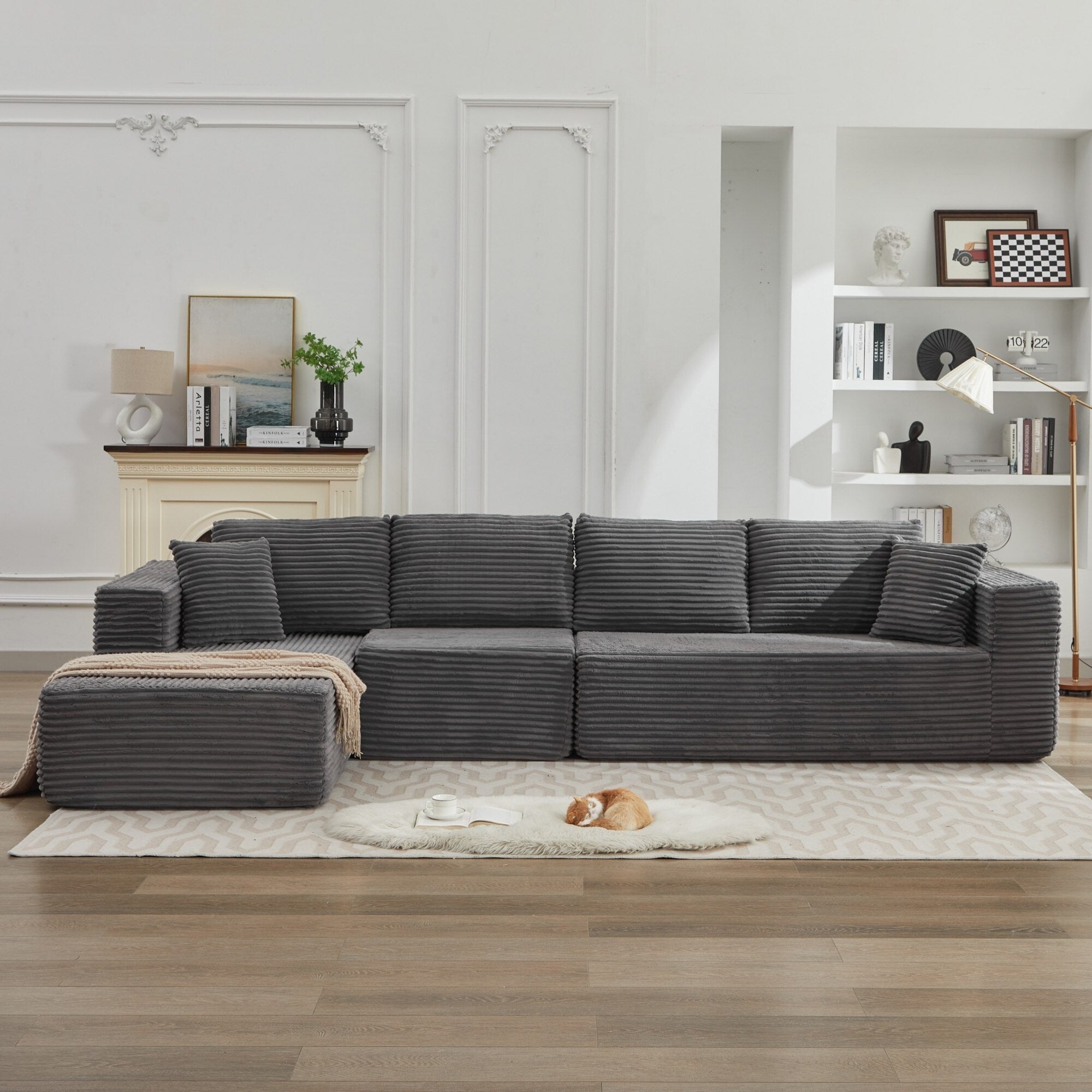 Canapé sectionnel Cloud 106 en L avec méridienne orientée vers la gauche, canapé modulaire moderne à assise profonde pour salon, aucun assemblage requis