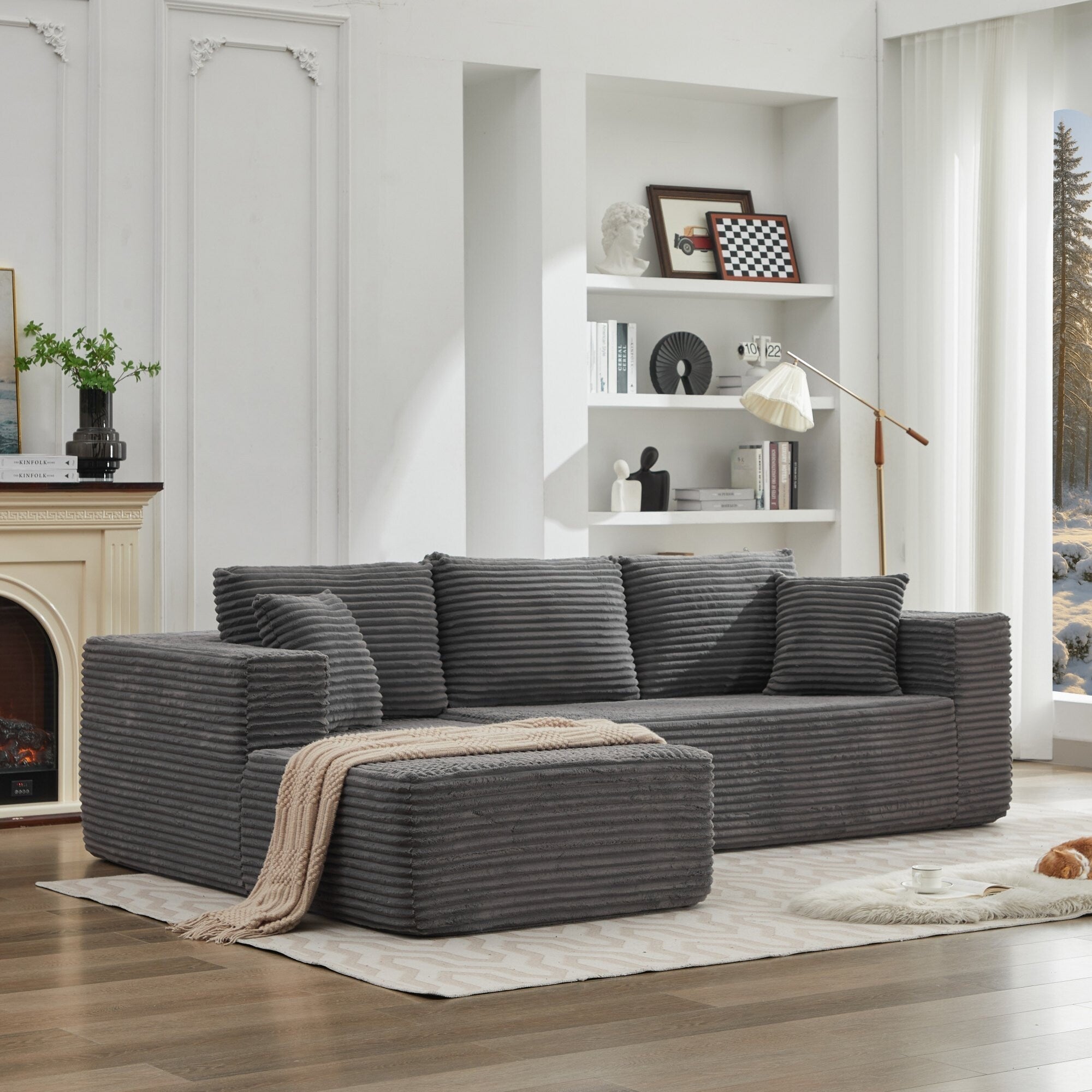 Canapé sectionnel Cloud 106 en L avec méridienne orientée vers la gauche, canapé modulaire moderne à assise profonde pour salon, aucun assemblage requis