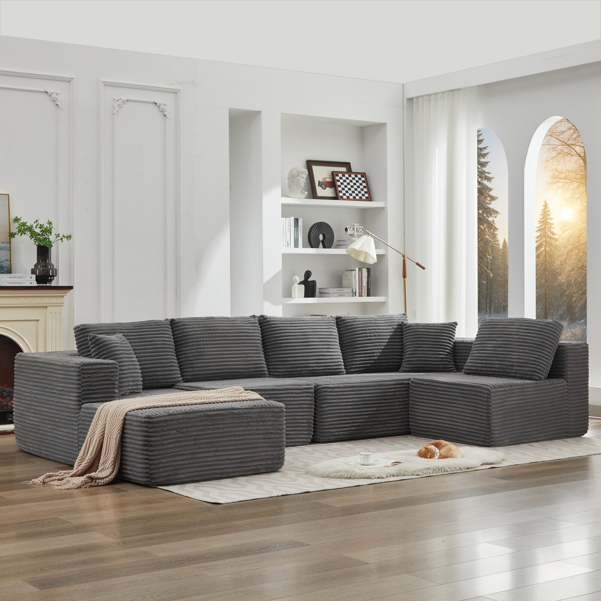 Canapé sectionnel Cloud 106 en L avec méridienne orientée vers la gauche, canapé modulaire moderne à assise profonde pour salon, aucun assemblage requis