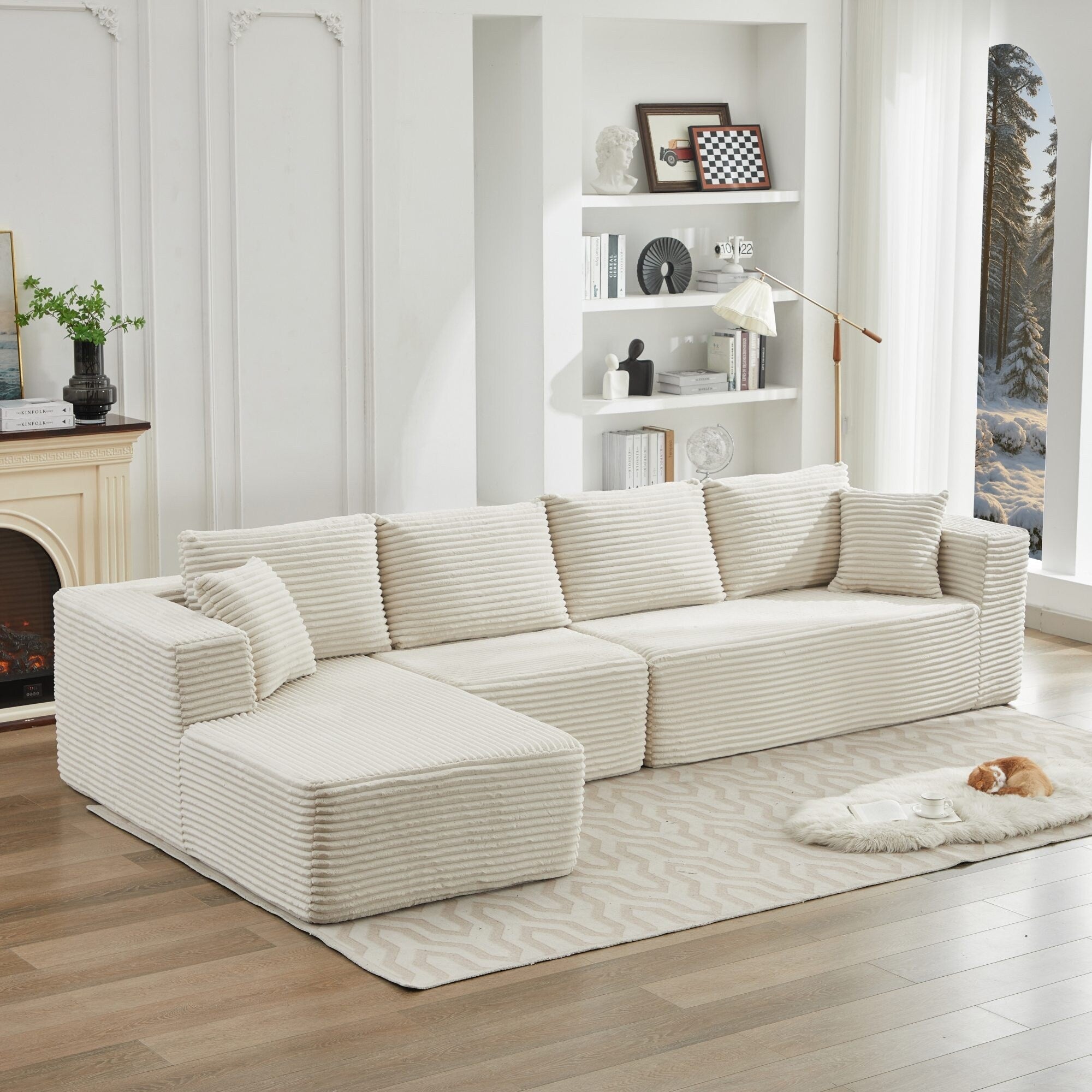 Canapé sectionnel Cloud 106 en L avec méridienne orientée vers la gauche, canapé modulaire moderne à assise profonde pour salon, aucun assemblage requis