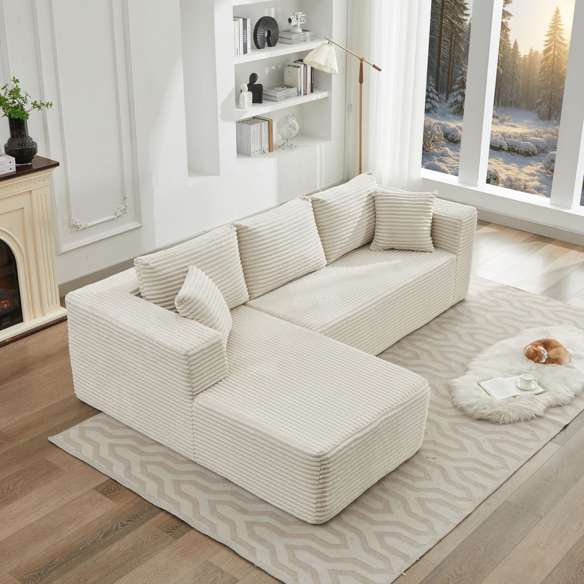 Canapé sectionnel Cloud 106 en L avec méridienne orientée vers la gauche, canapé modulaire moderne à assise profonde pour salon, aucun assemblage requis