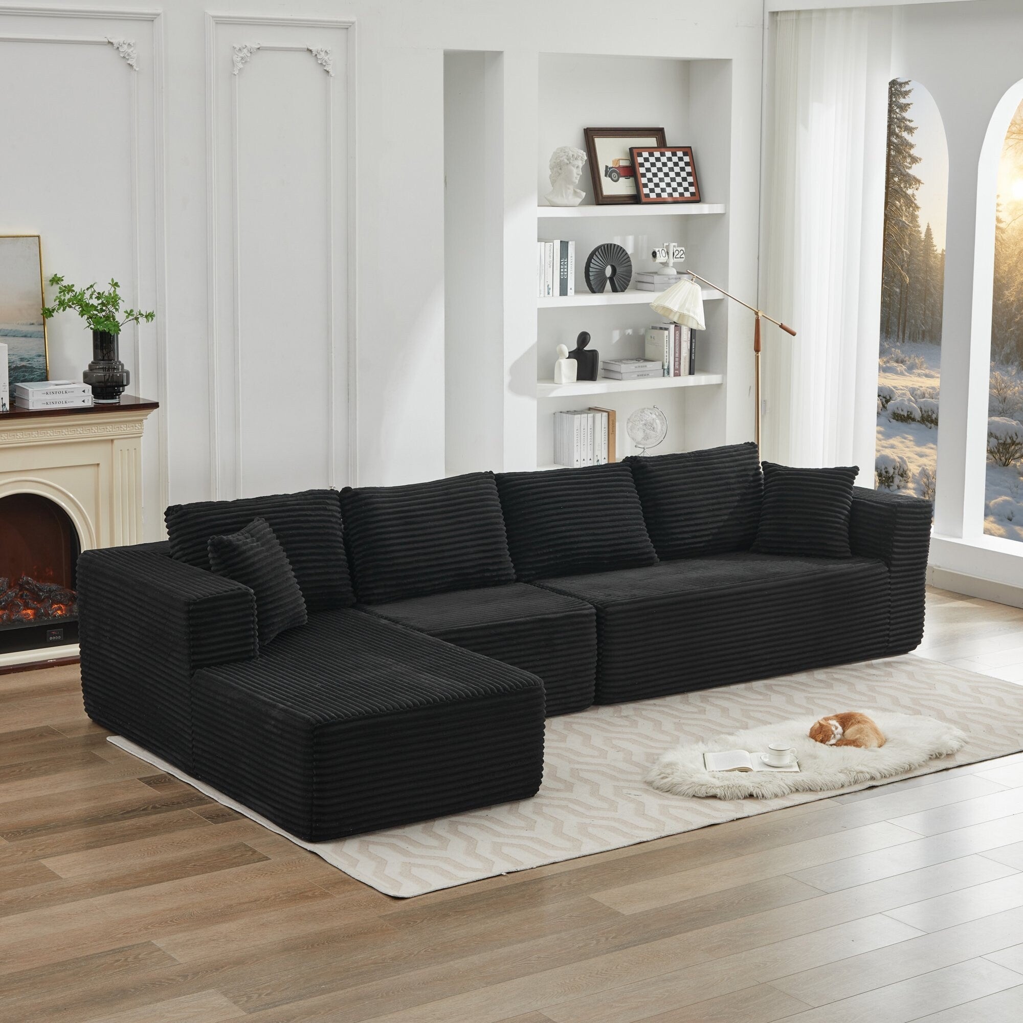 Canapé sectionnel Cloud 106 en L avec méridienne orientée vers la gauche, canapé modulaire moderne à assise profonde pour salon, aucun assemblage requis