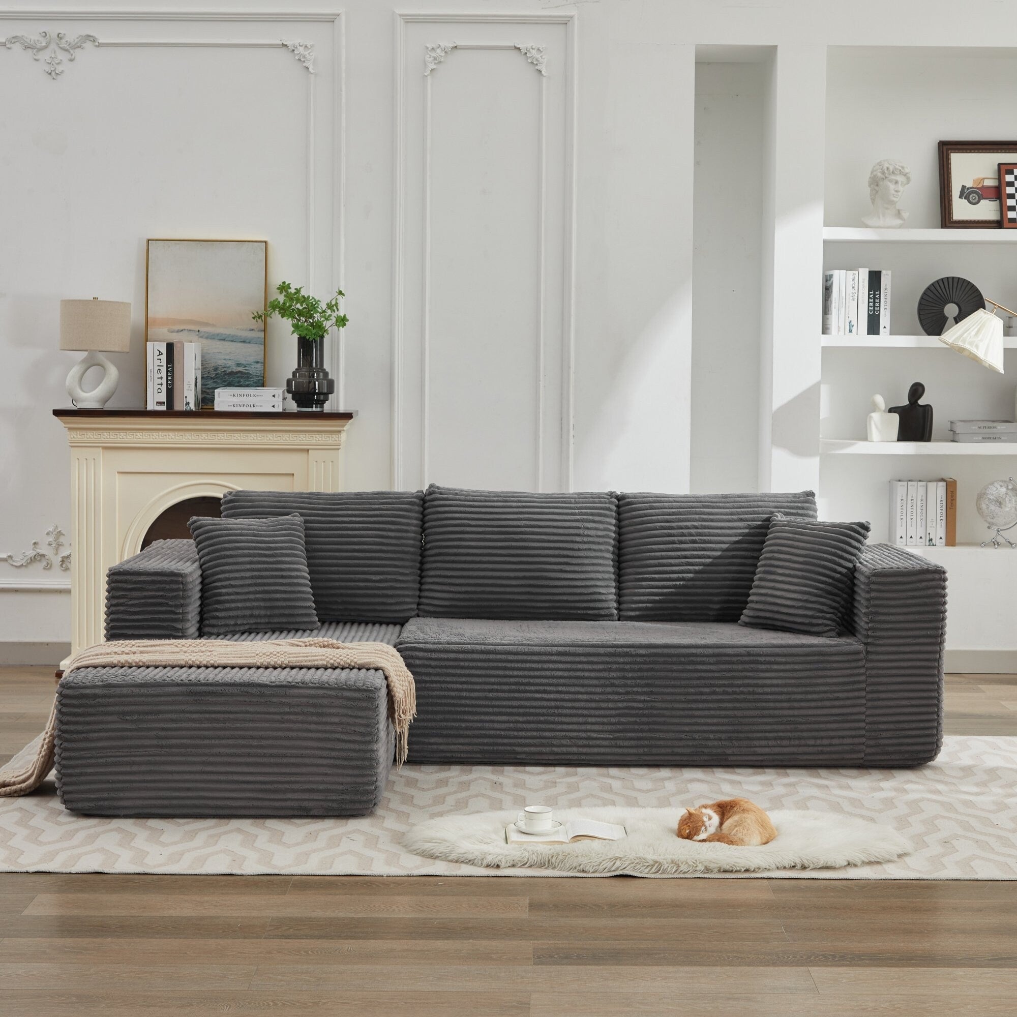 Canapé sectionnel Cloud 106 en L avec méridienne orientée vers la gauche, canapé modulaire moderne à assise profonde pour salon, aucun assemblage requis