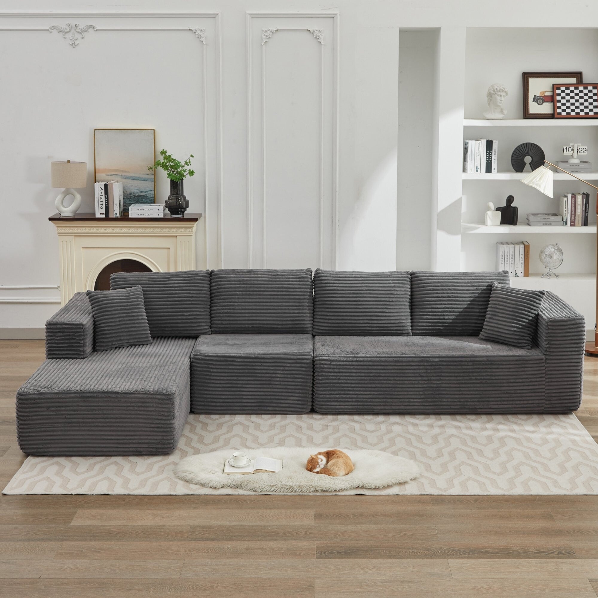Canapé sectionnel Cloud 106 en L avec méridienne orientée vers la gauche, canapé modulaire moderne à assise profonde pour salon, aucun assemblage requis