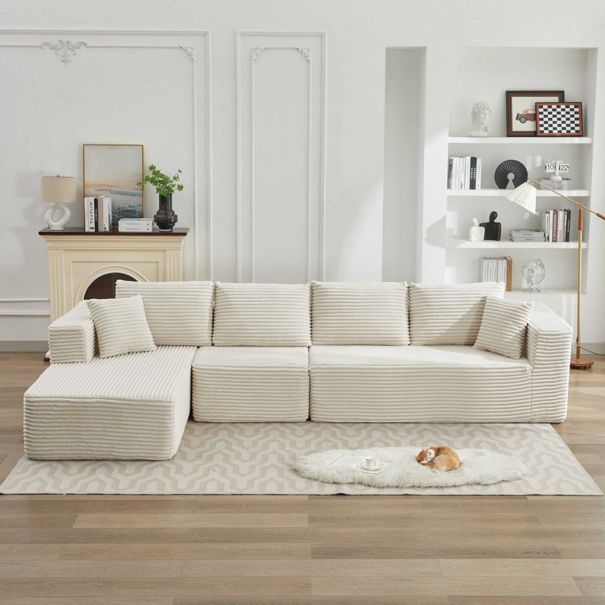 Canapé sectionnel Cloud 106 en L avec méridienne orientée vers la gauche, canapé modulaire moderne à assise profonde pour salon, aucun assemblage requis