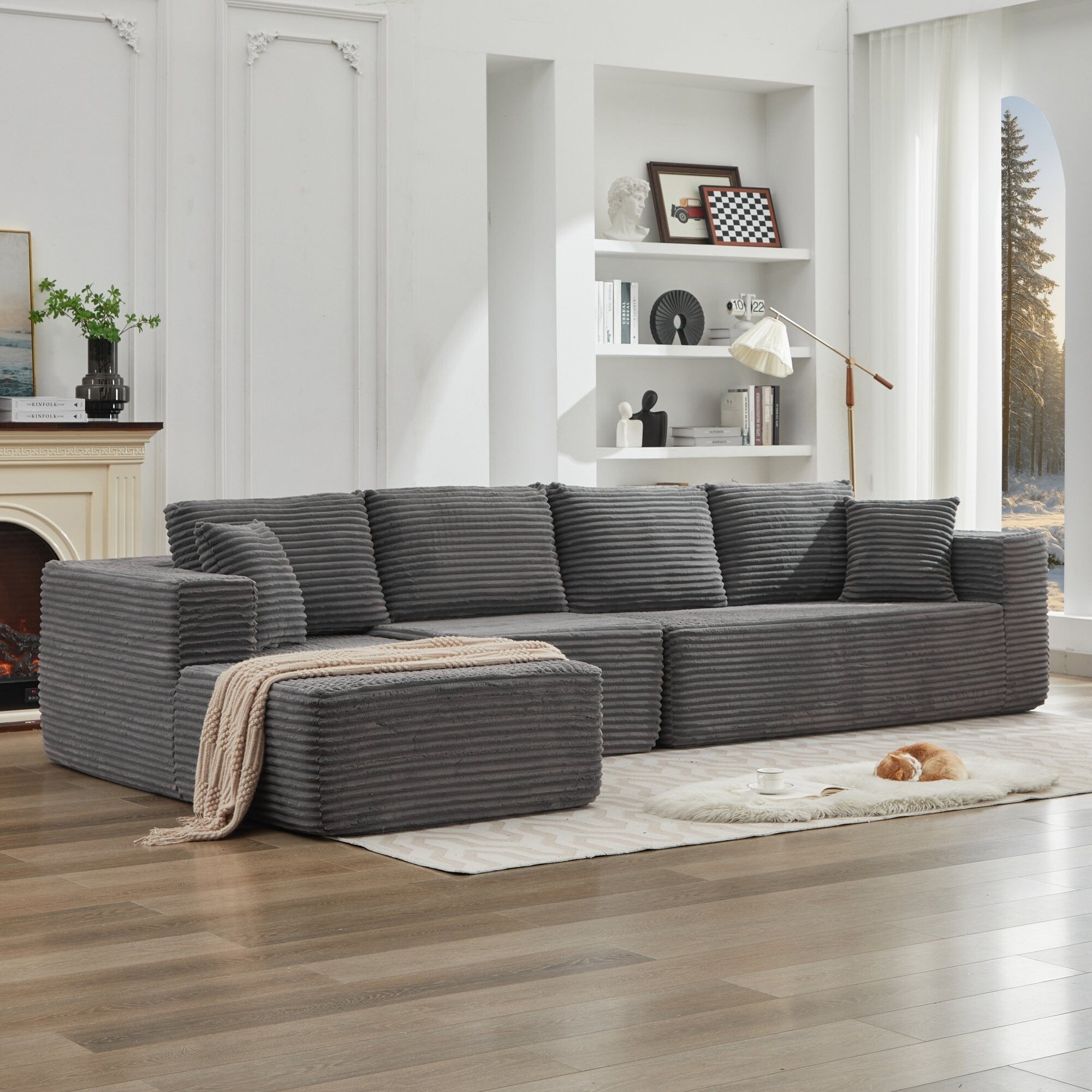 Canapé sectionnel Cloud 106 en L avec méridienne orientée vers la gauche, canapé modulaire moderne à assise profonde pour salon, aucun assemblage requis