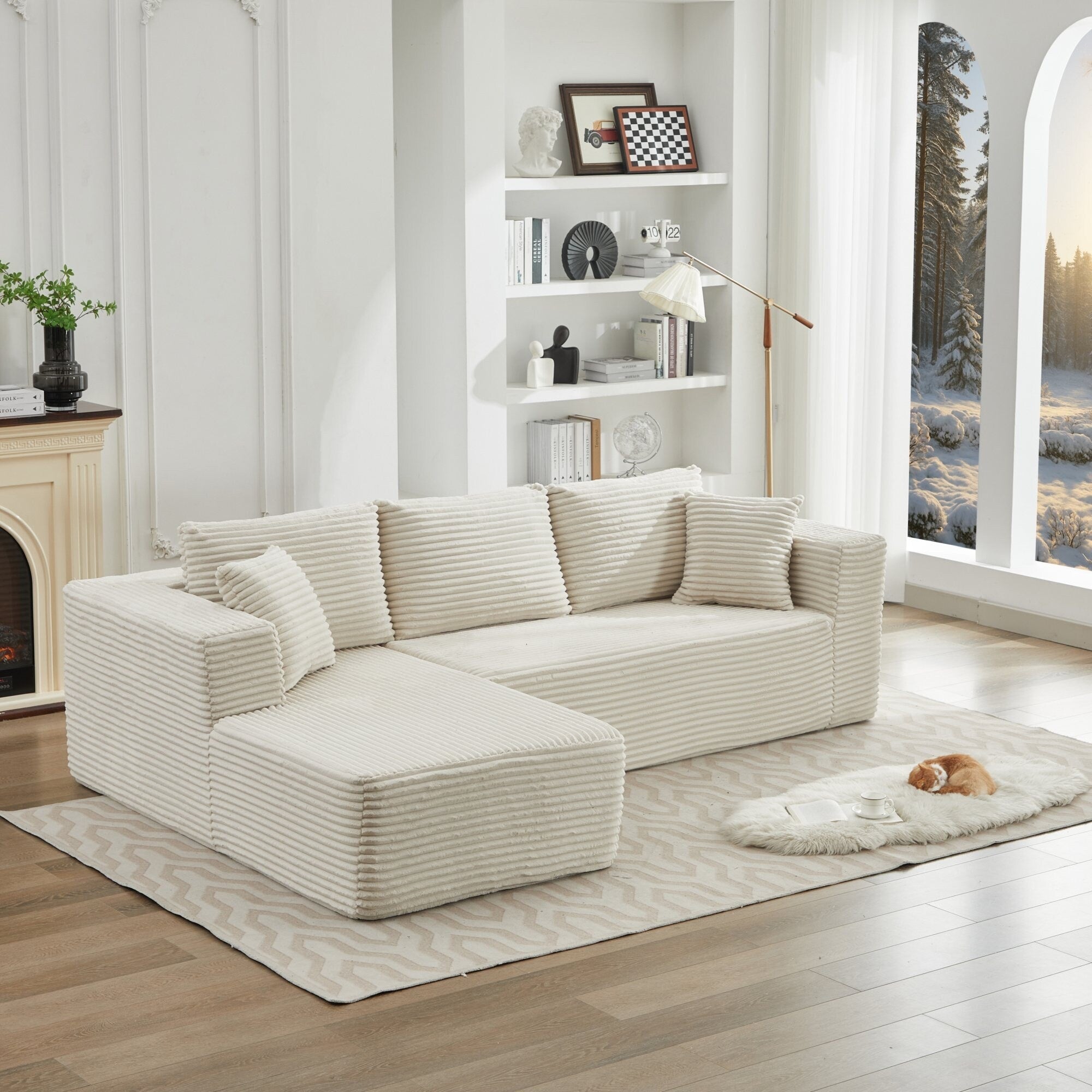 Canapé sectionnel Cloud 106 en L avec méridienne orientée vers la gauche, canapé modulaire moderne à assise profonde pour salon, aucun assemblage requis