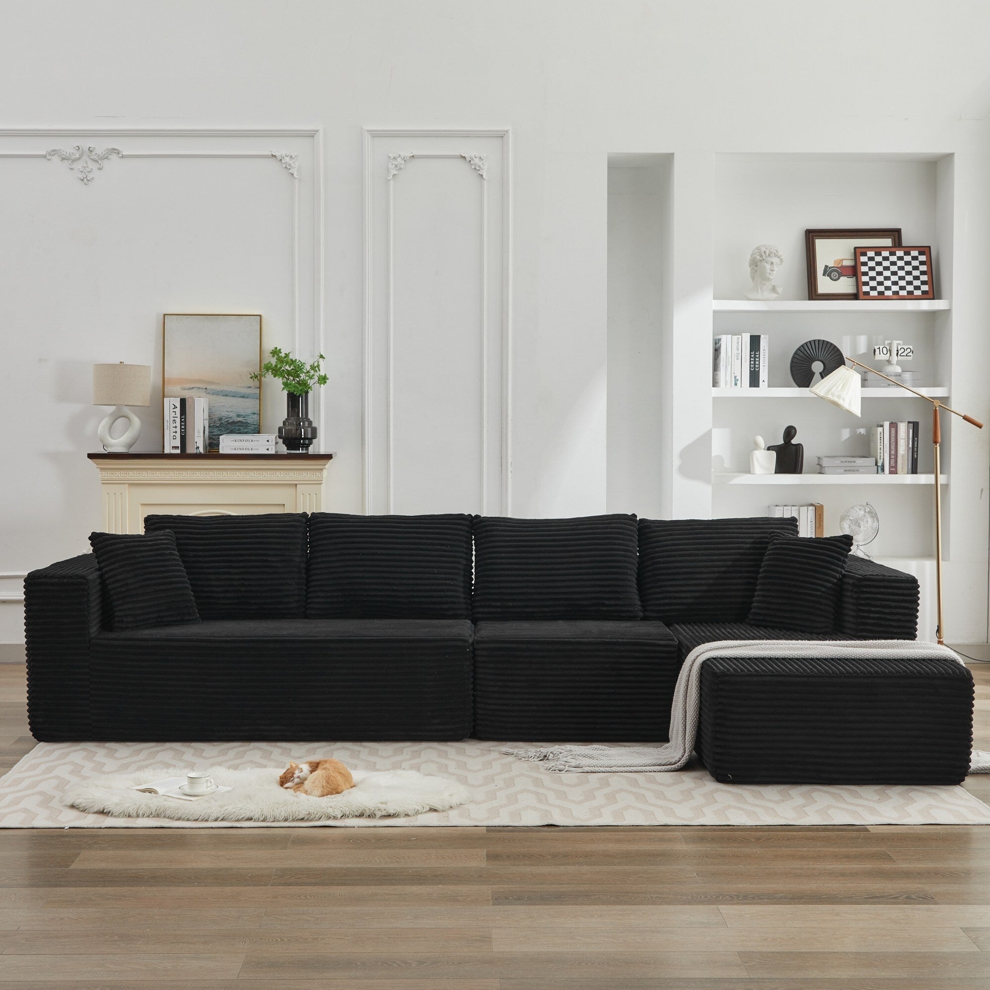 Canapé sectionnel Cloud 106 en L avec méridienne orientée vers la droite, canapé modulaire moderne à assise profonde pour salon, aucun assemblage requis