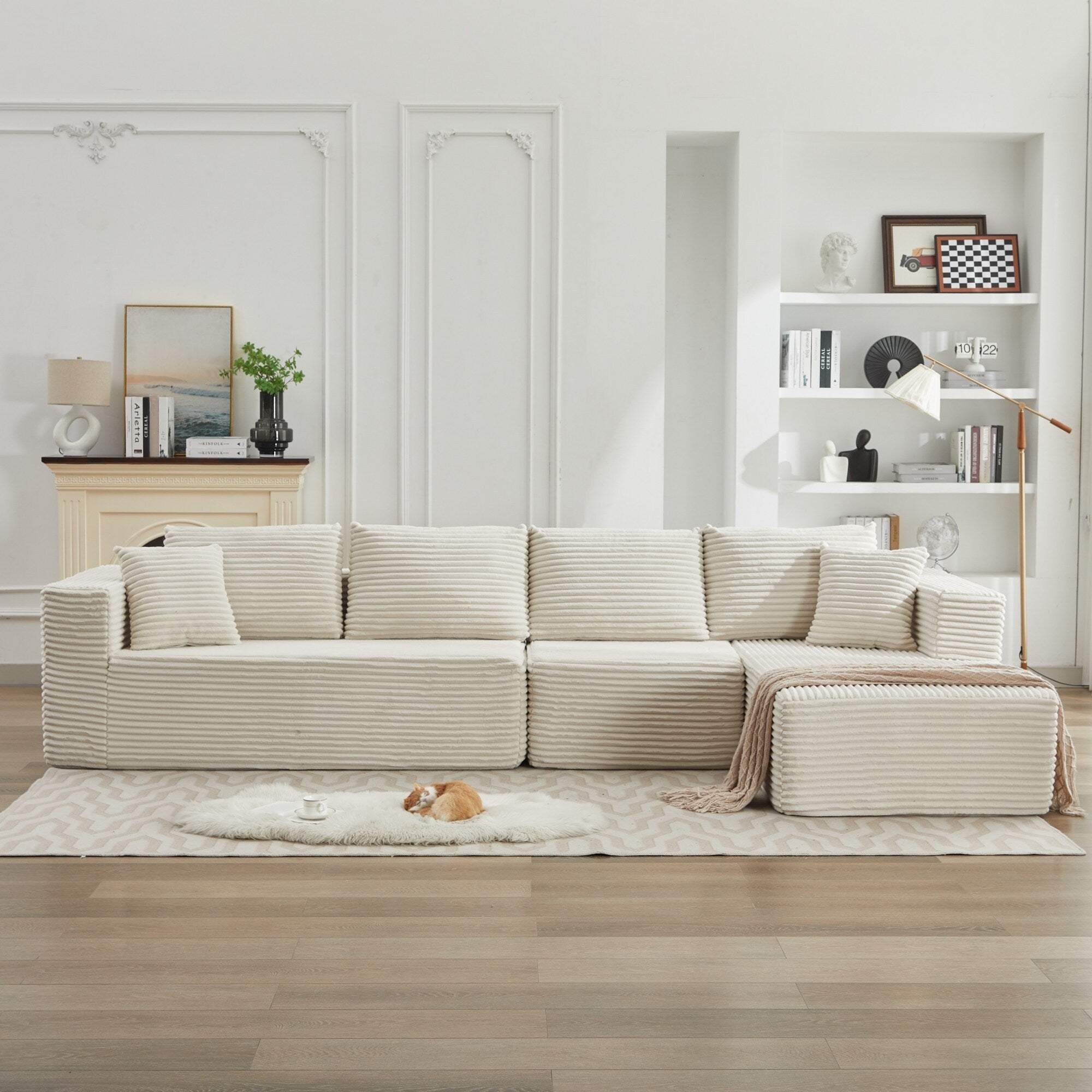 Canapé sectionnel Cloud 106 en L avec méridienne orientée vers la droite, canapé modulaire moderne à assise profonde pour salon, aucun assemblage requis