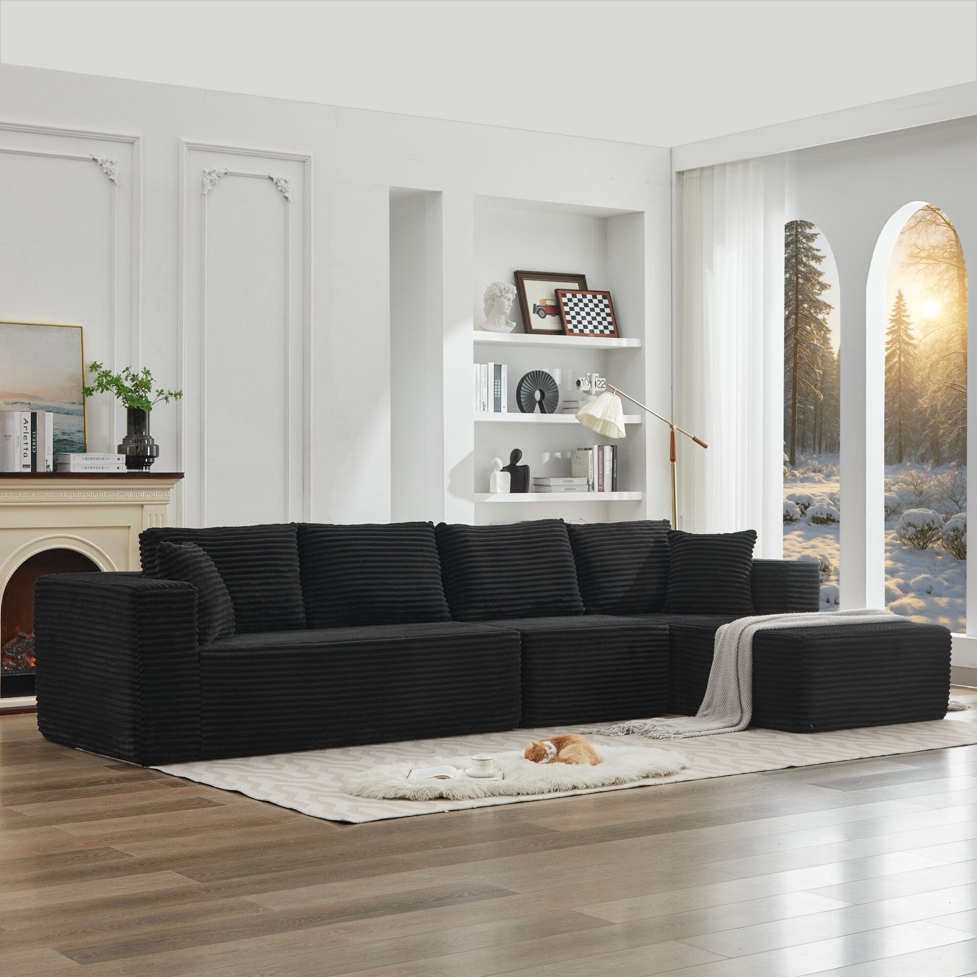 Canapé sectionnel Cloud 106 en L avec méridienne orientée vers la droite, canapé modulaire moderne à assise profonde pour salon, aucun assemblage requis