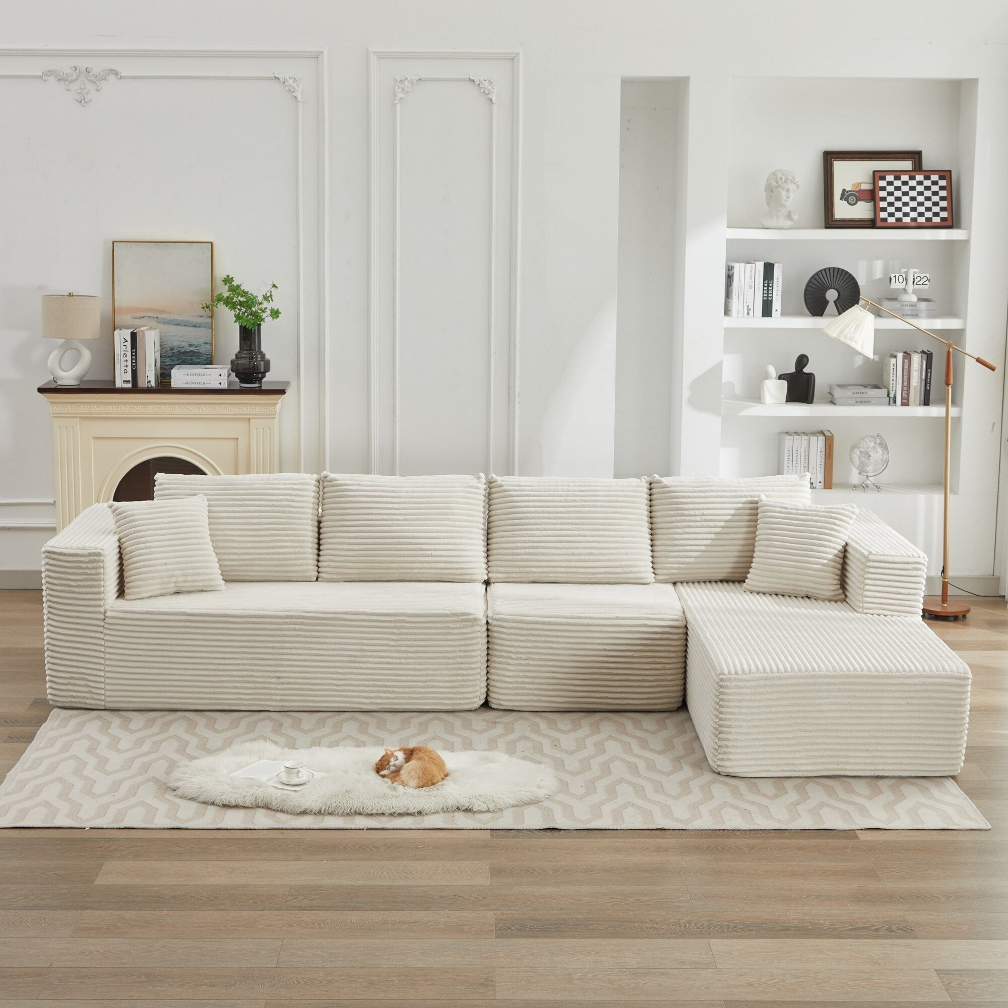 Canapé sectionnel Cloud 106 en L avec méridienne orientée vers la droite, canapé modulaire moderne à assise profonde pour salon, aucun assemblage requis