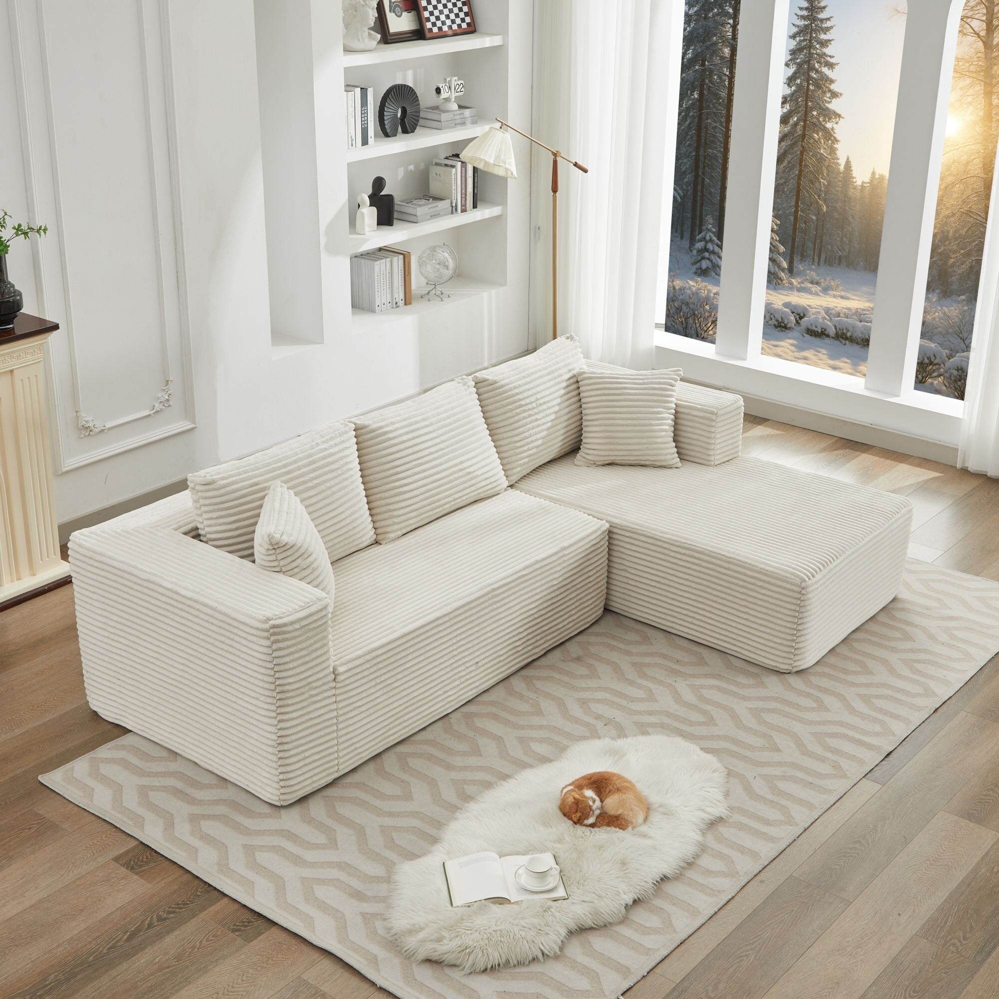 Canapé sectionnel Cloud 106 en L avec méridienne orientée vers la droite, canapé modulaire moderne à assise profonde pour salon, aucun assemblage requis